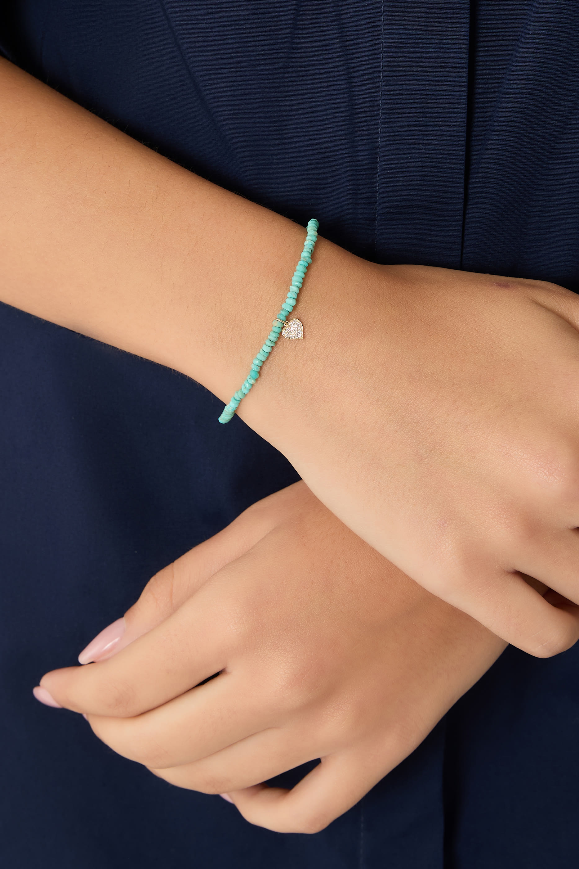 Playing Card Heart Charm Beaded Bracelet, 14k Yellow Gold & Onyx, Diamonds