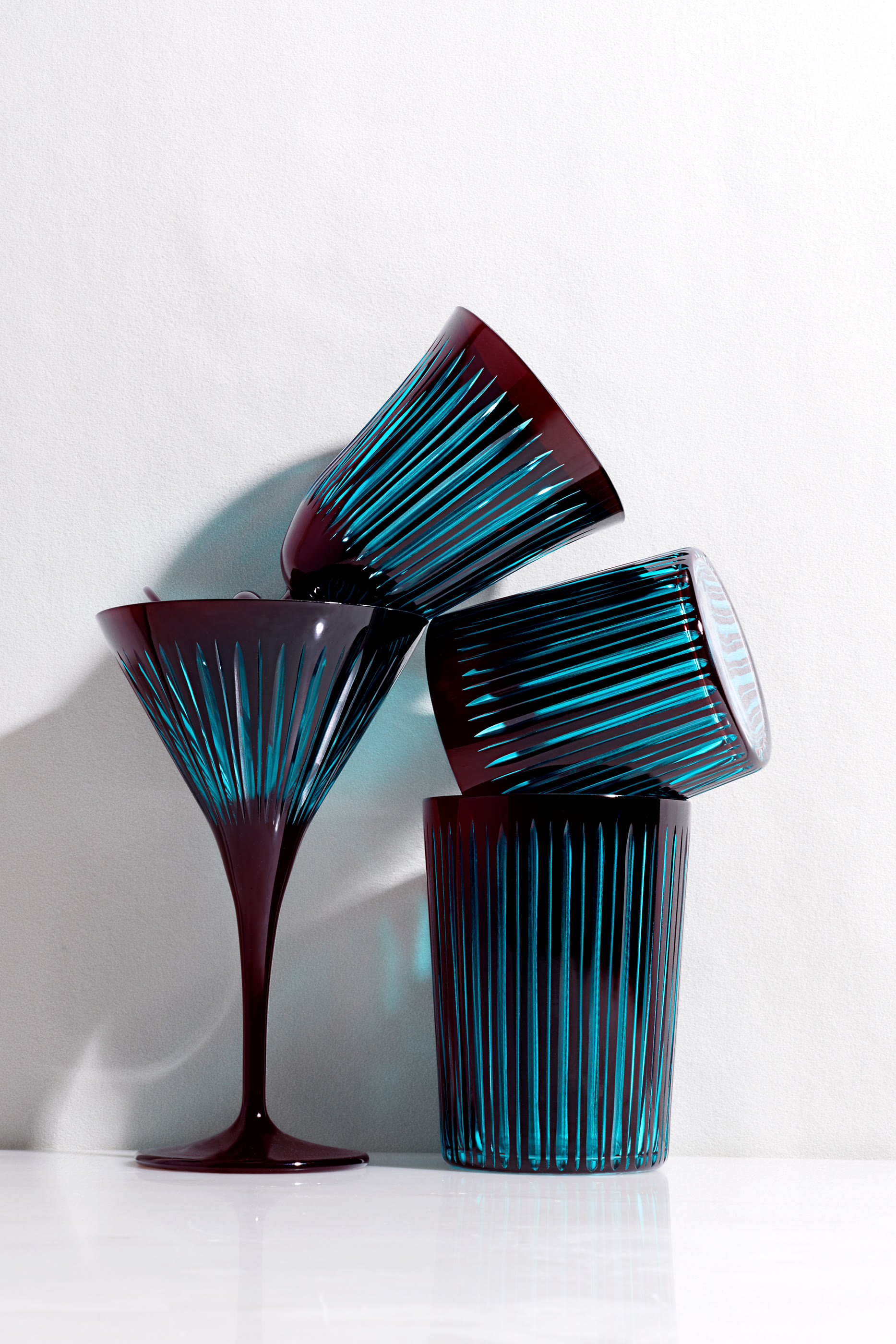 Prism Double Old Fashioned Glasses-Bordeaux, Set of 4