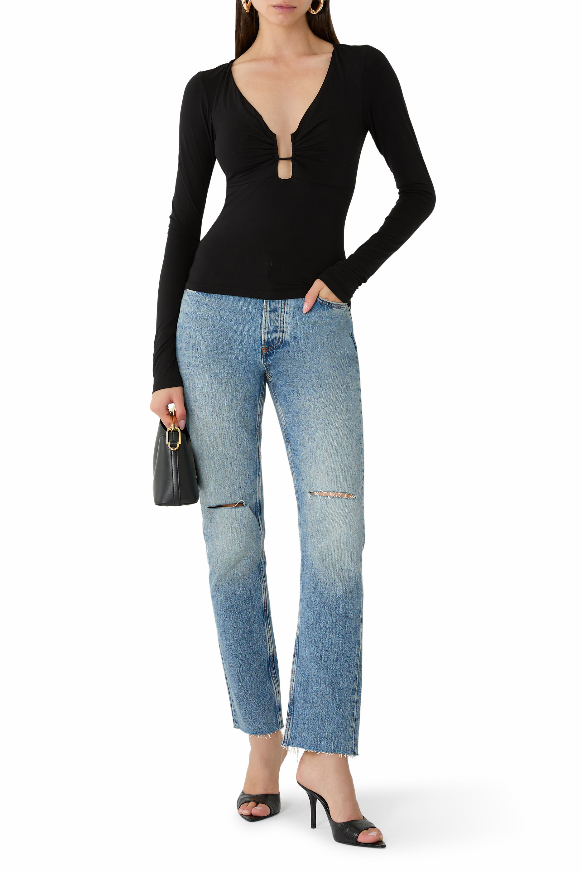 Jersey U Wire Long Sleeves Top