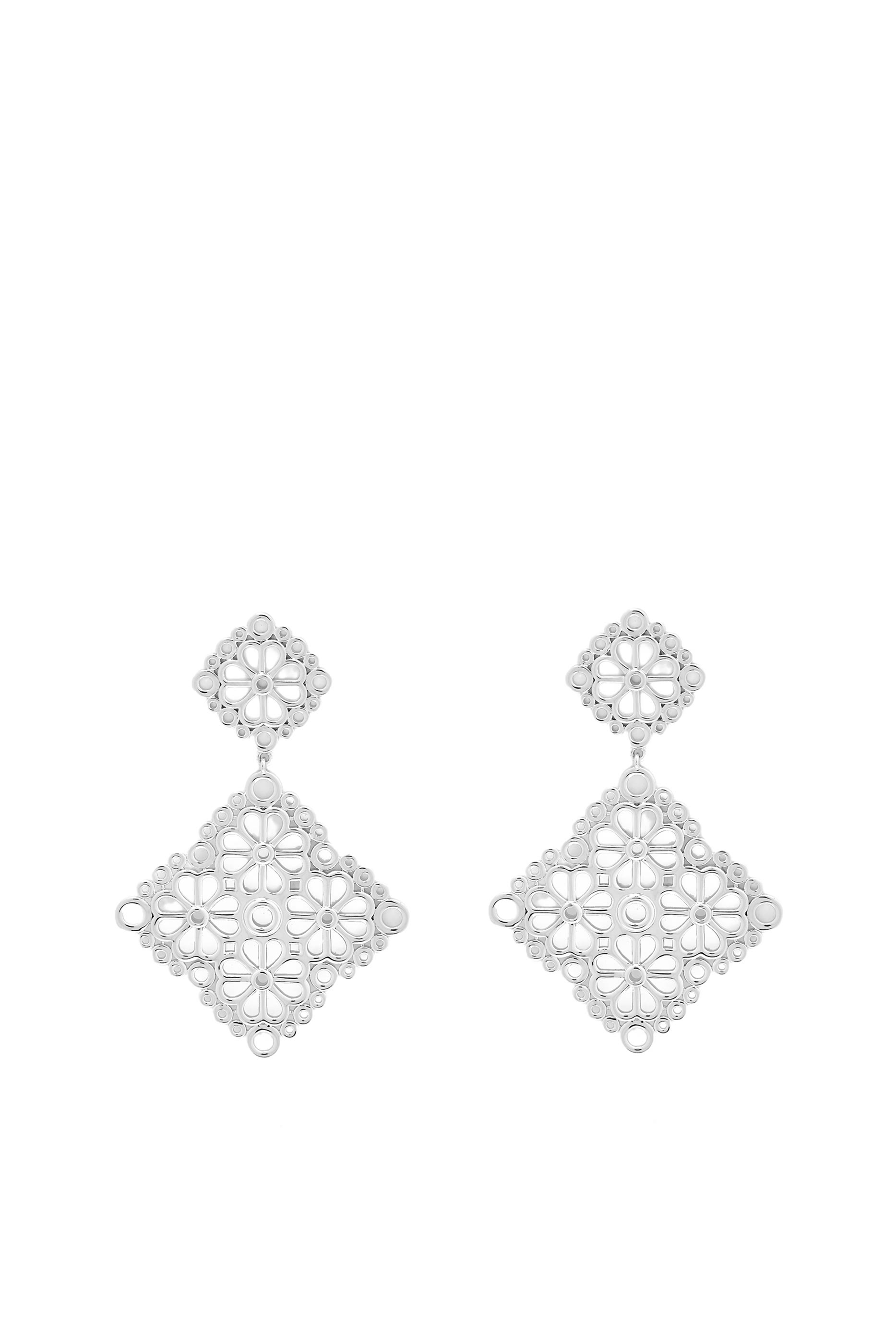 Spade Flower Lace Drop Earrings, Plated Metal & Steel