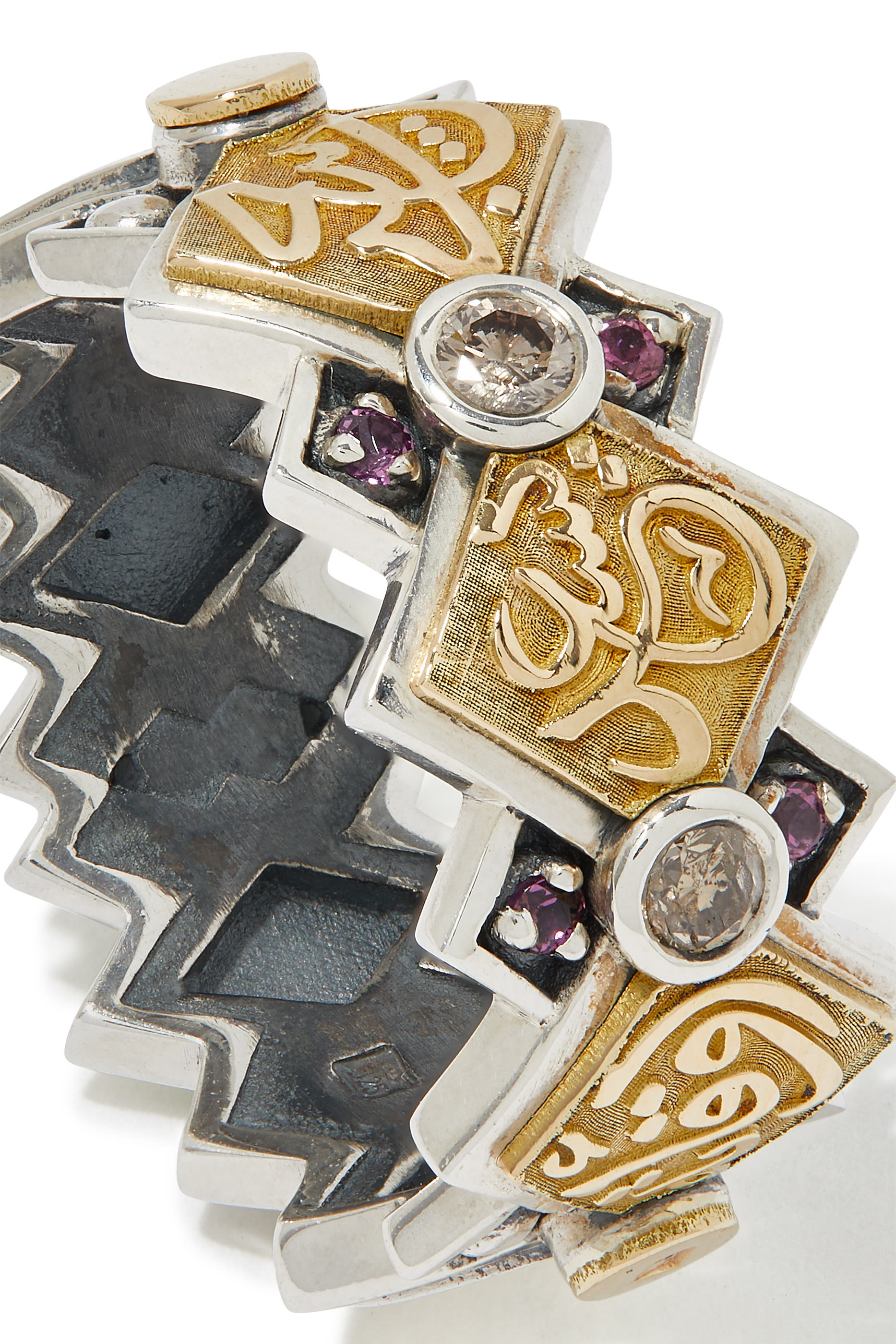 Beloved Band, 18k Yellow Gold with Sterling Silver, Rhodolite & Diamonds