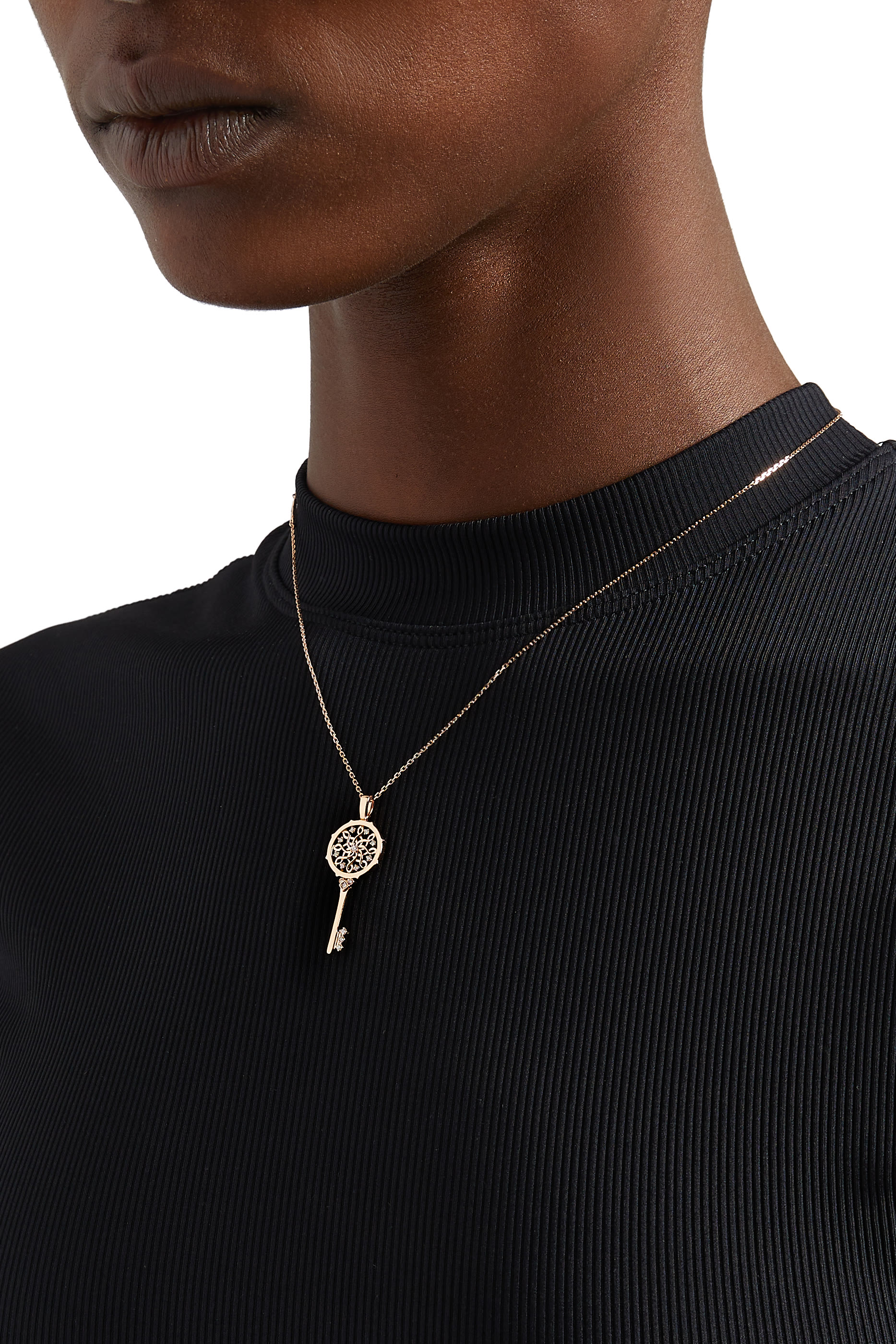 Muftah Turath Small Key Necklace, 18k Pink Gold & Diamonds