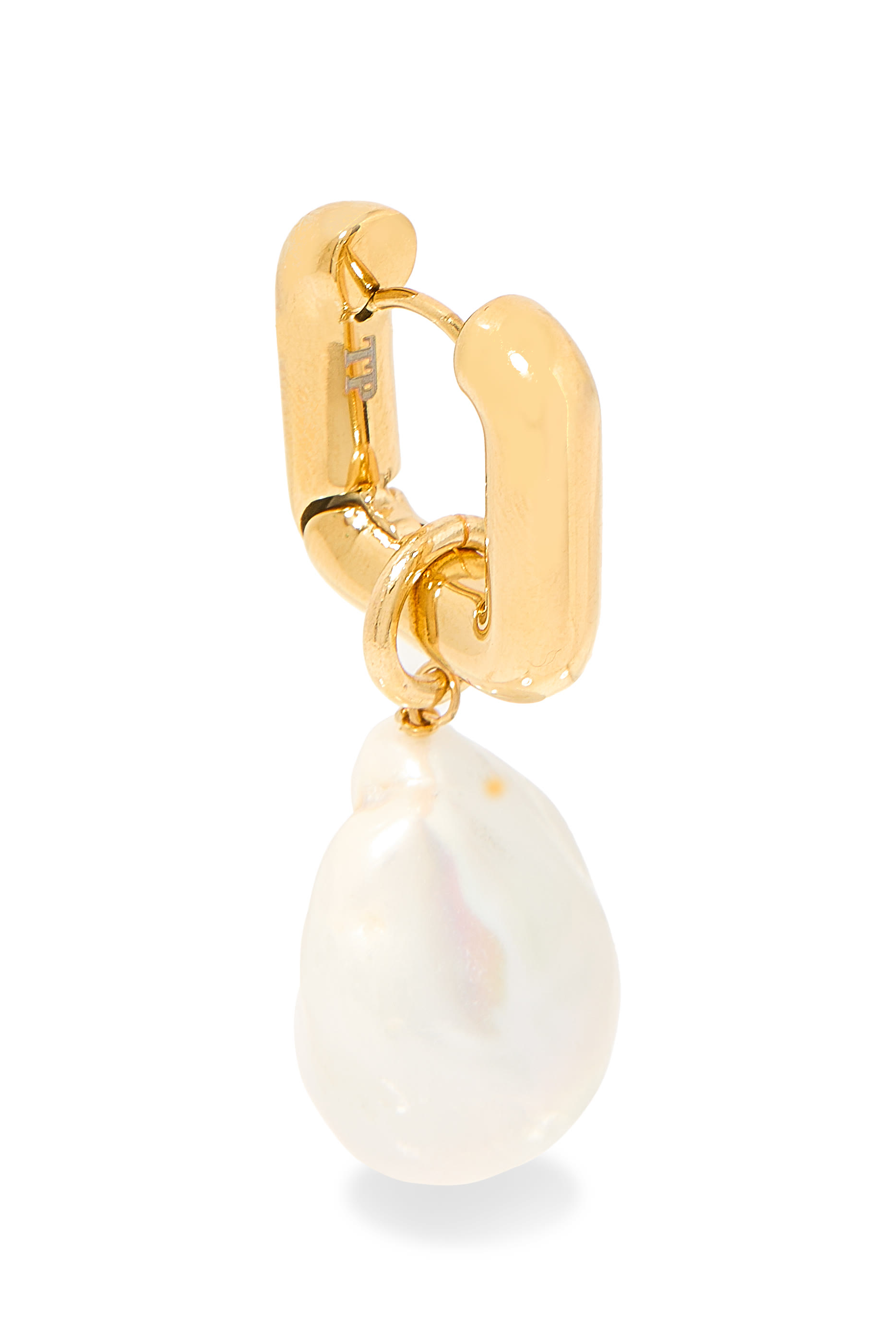 Pearl and Coffee Bean Hoop Earrings, 24K Yellow Gold & Pearl