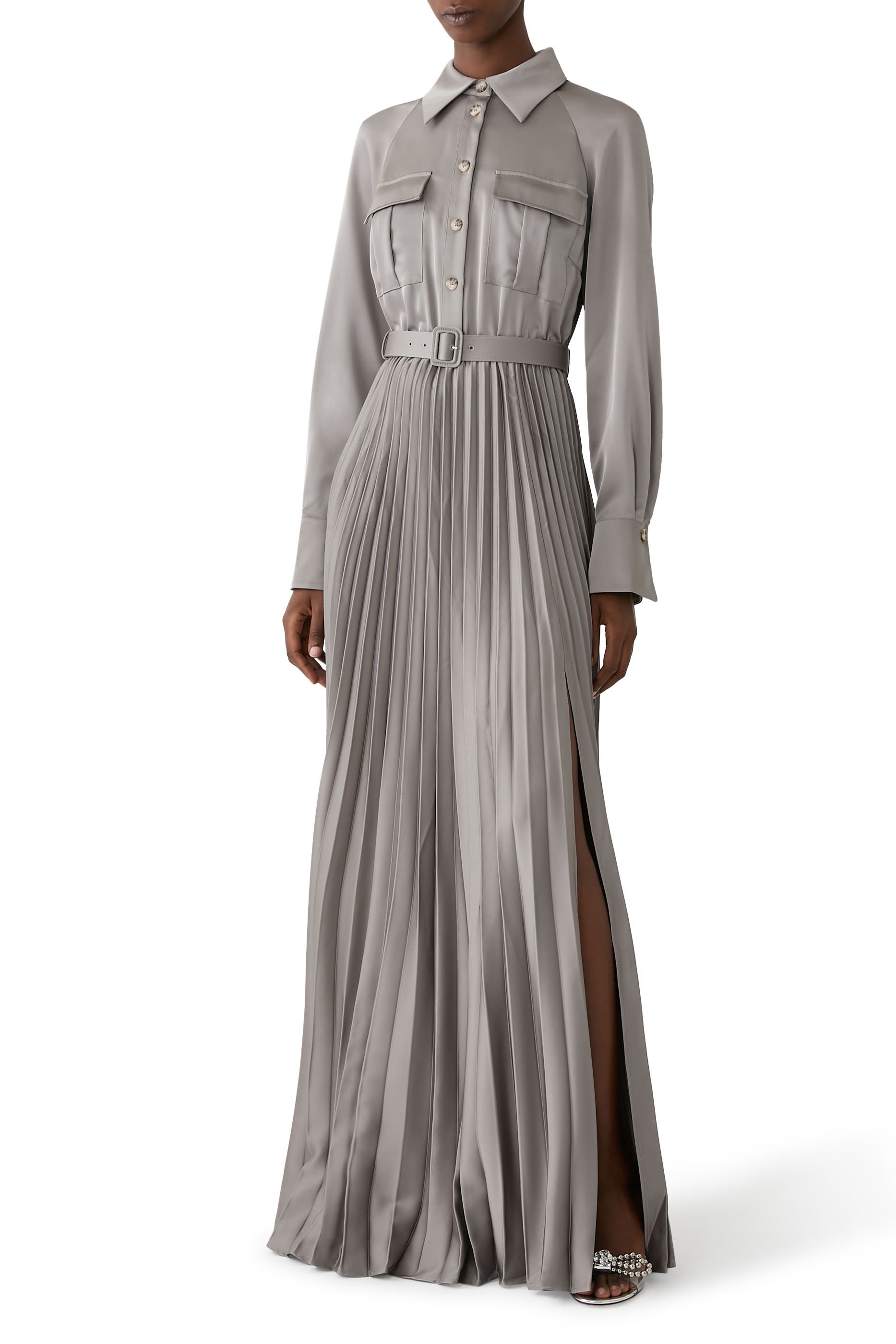 Satin Pleated Maxi Dress