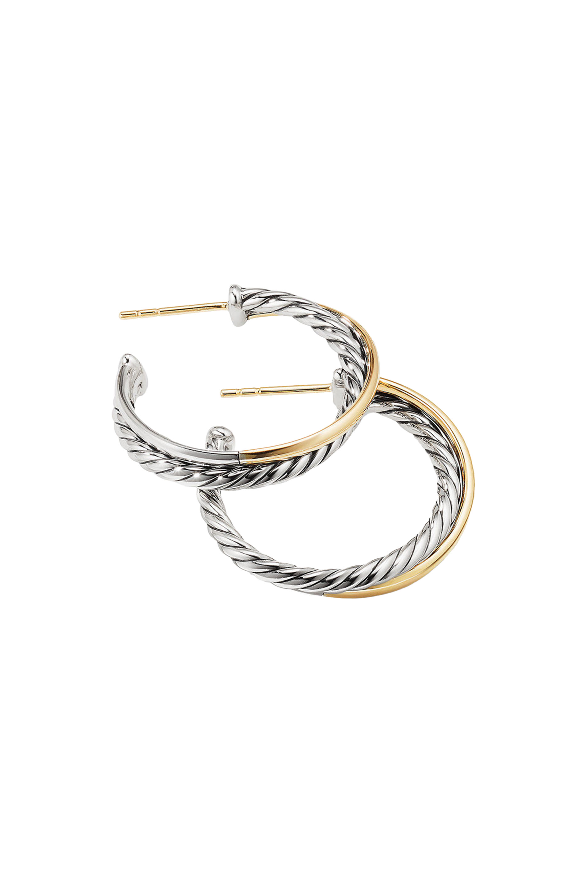 Crossover Hoop Earrings, 18K Yellow Gold & Sterling Silver