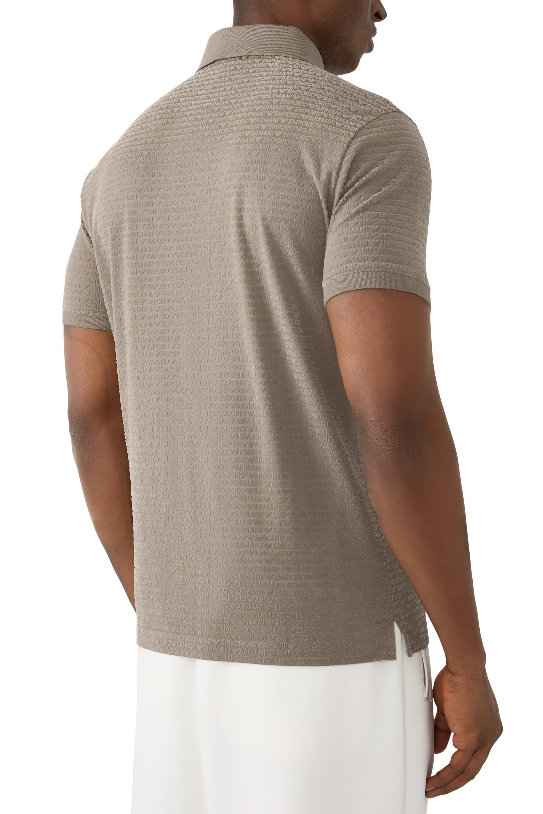 Jersey Polo Shirt with All-Over Jacquard Lettering