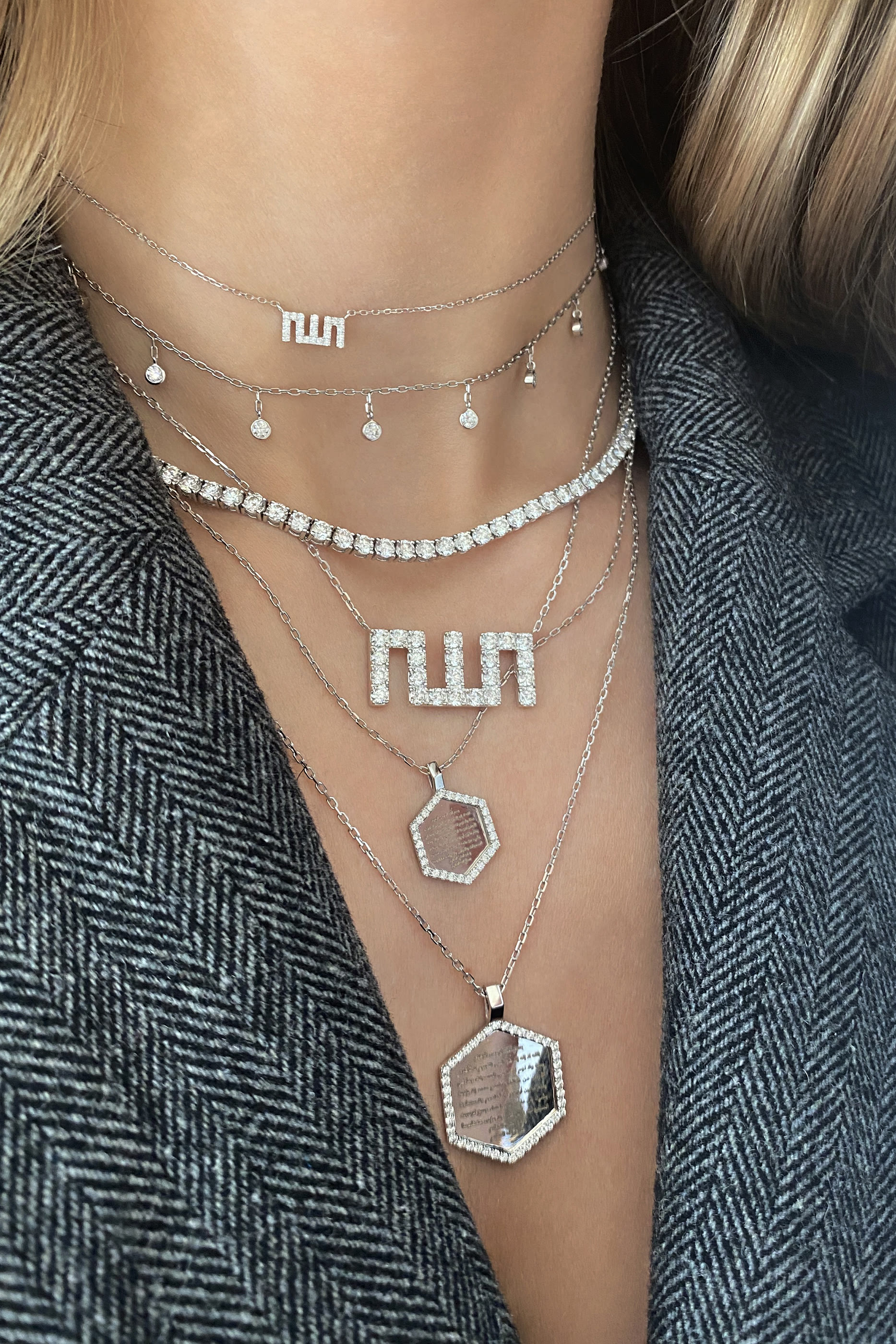 Allah Medium Necklace, 18K White Gold & Diamonds