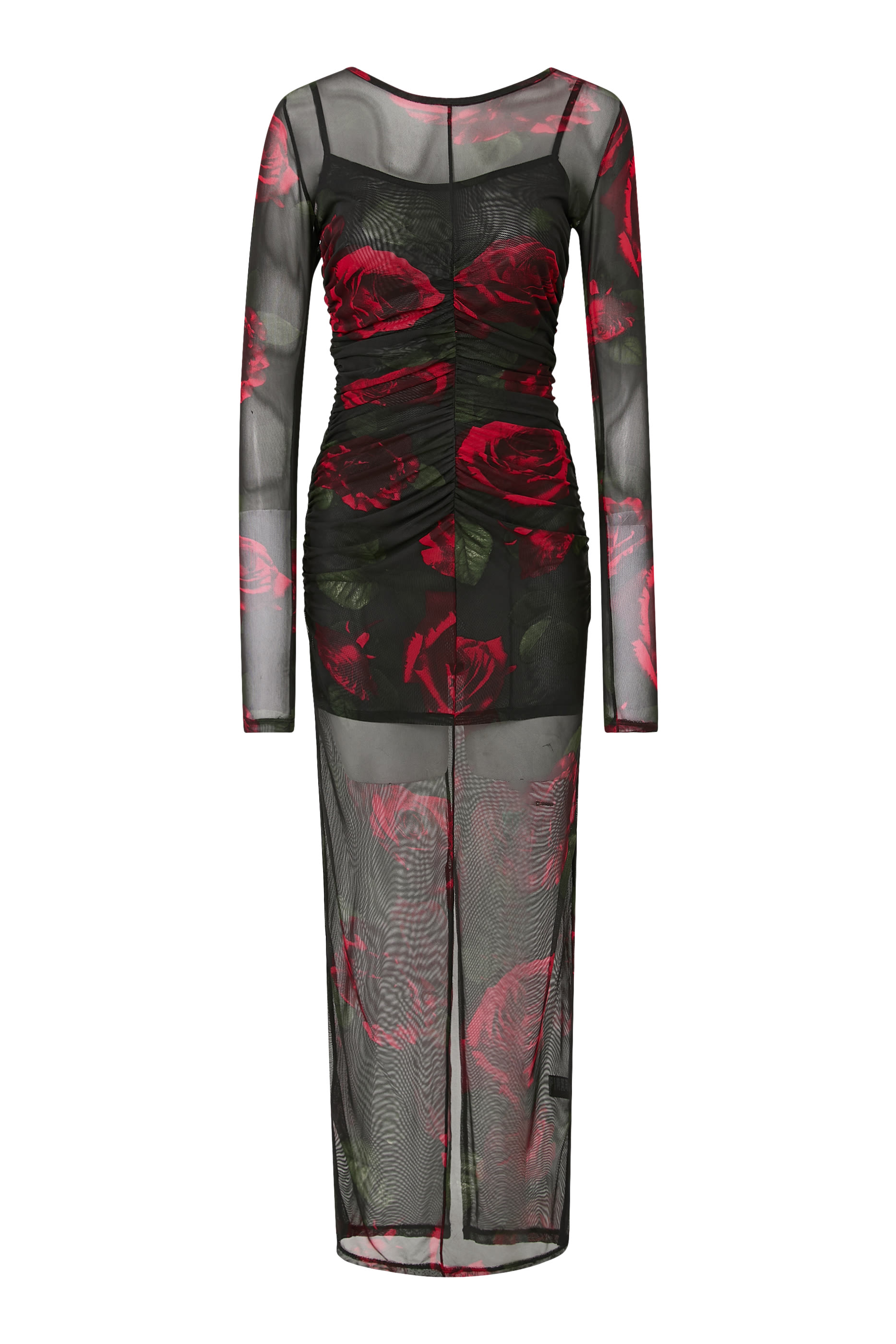 Mesh Ruched Maxi Dress