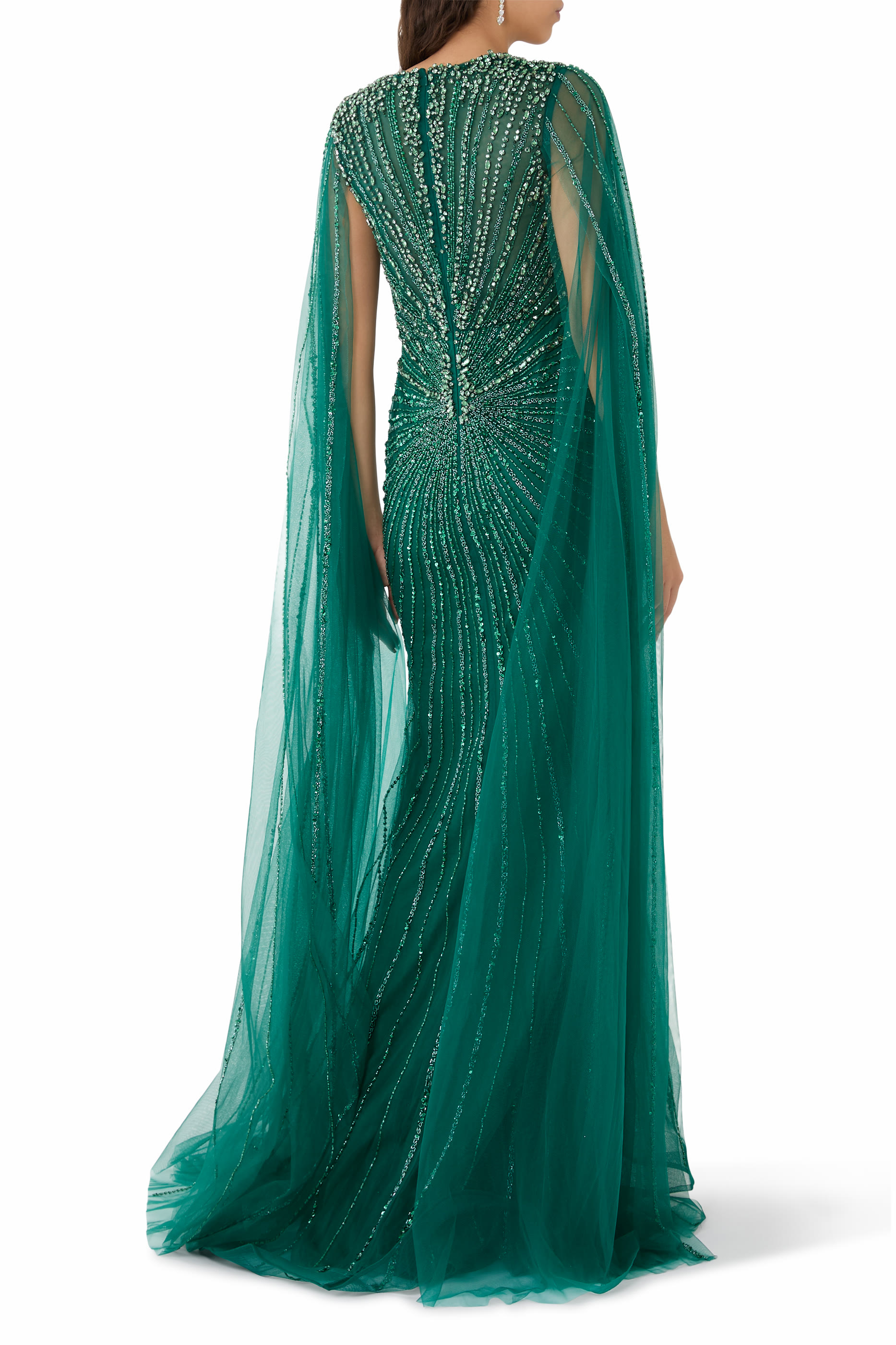 Embellished Cape Sleeve Gown