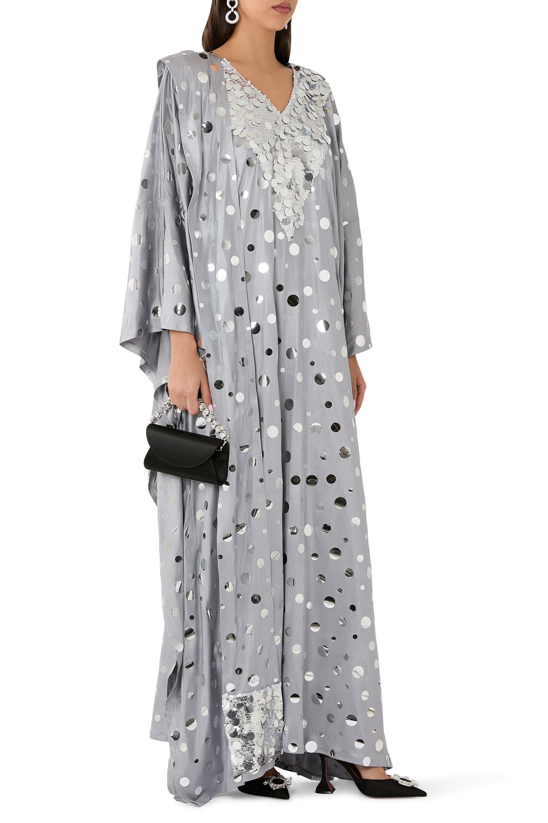  Polka Dot Embellished Kaftan With Scarf