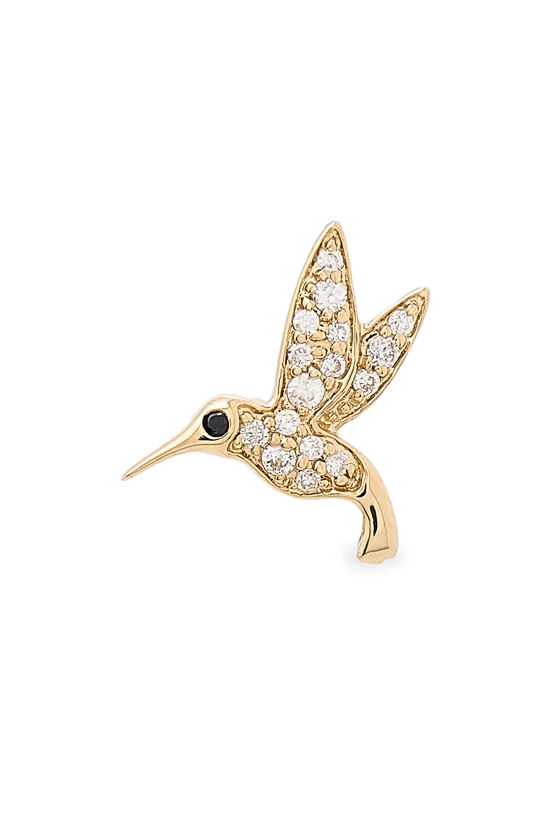 Small Hummingbird Single Stud Earring, 14k Yellow Gold & Diamonds