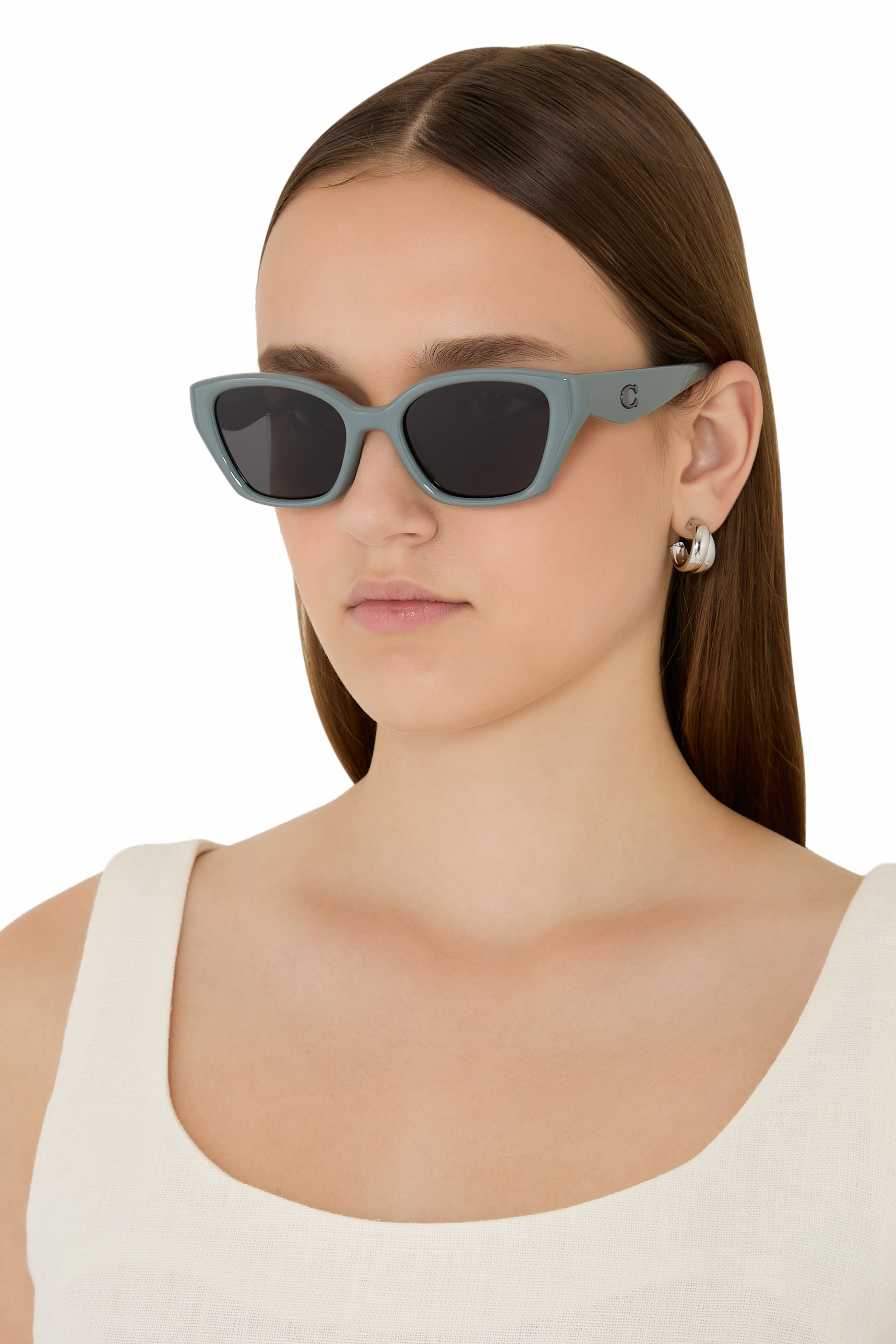 Irreg Frame Sculpted C Logo Temple Sunglasses