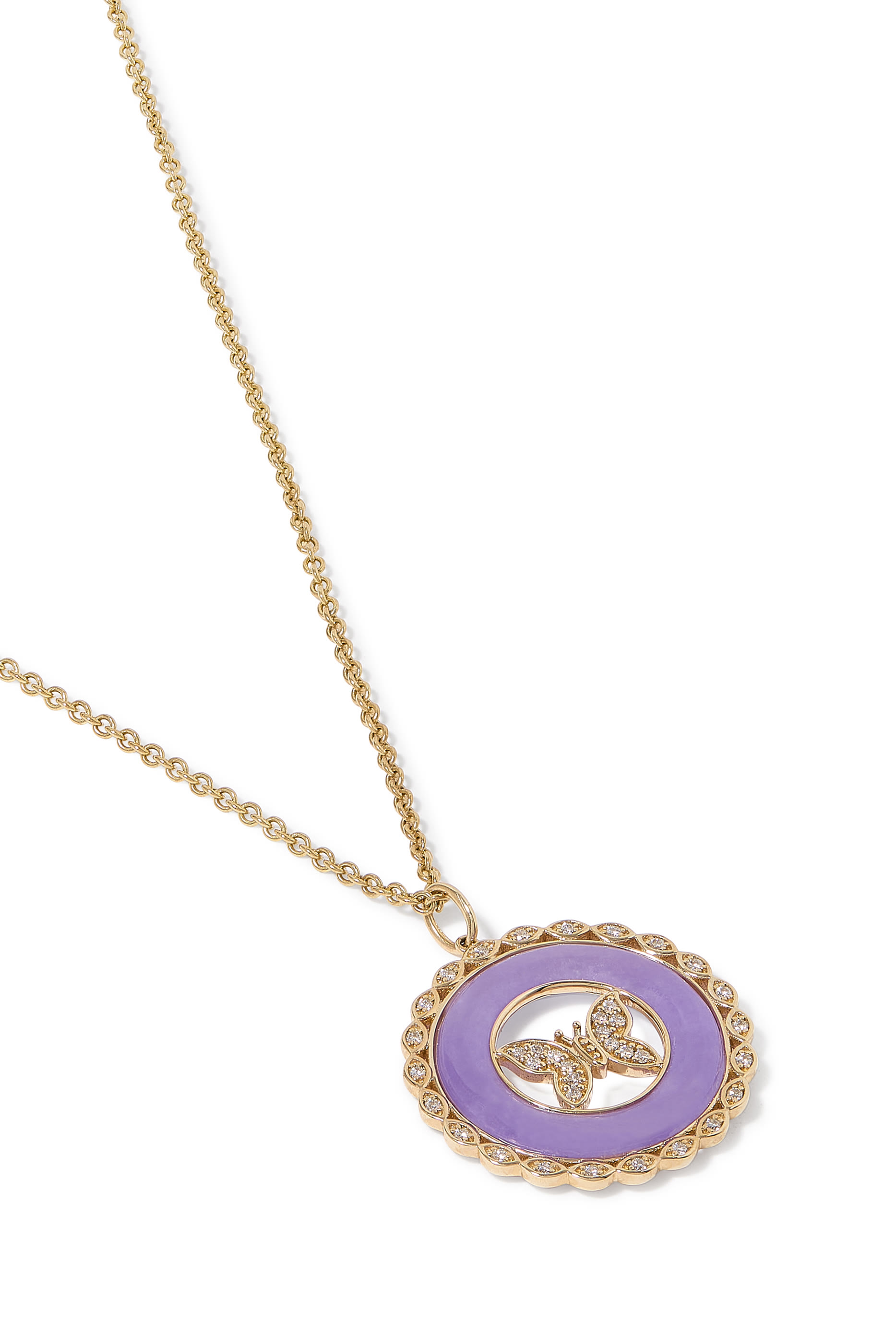 Butterfly Stone Pendant, 14k Yellow Gold, Diamonds & Stone