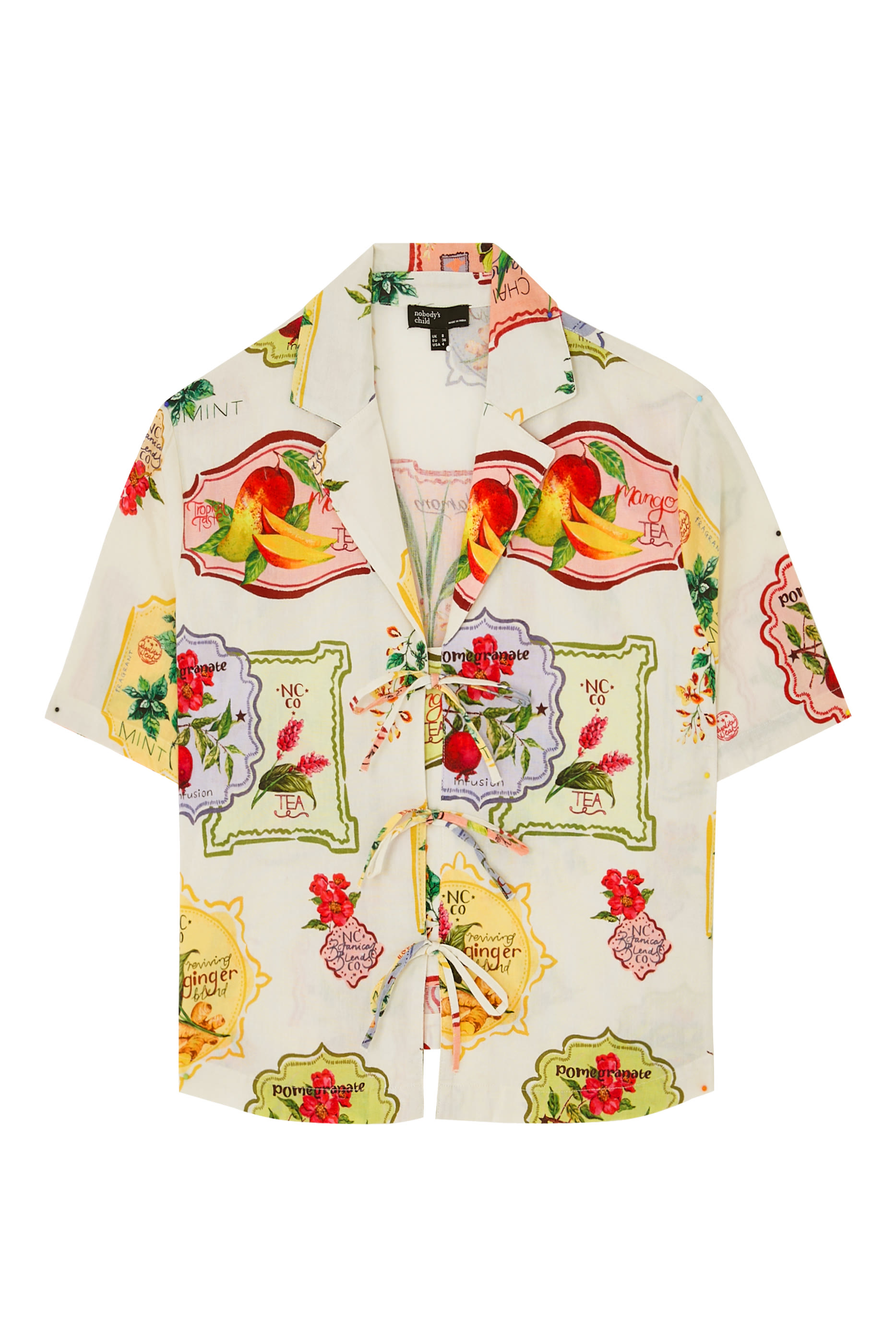 Retro Print Tie Front Shirt