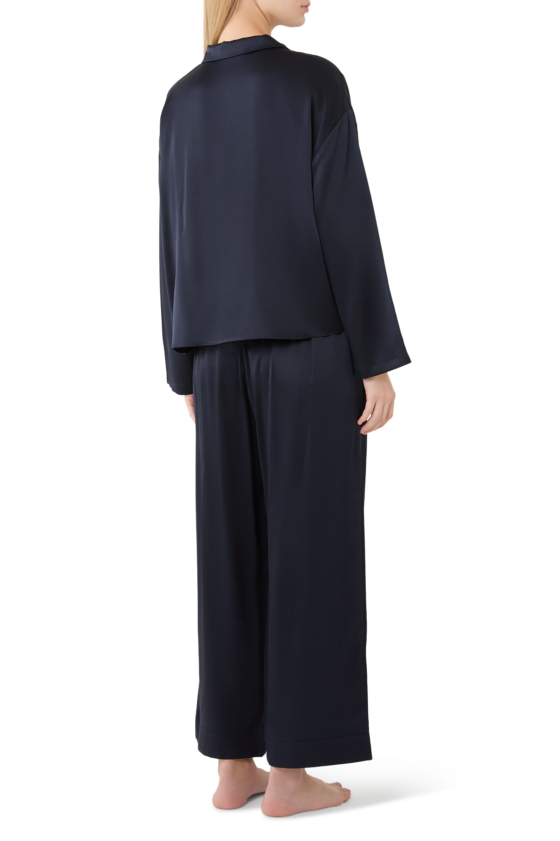  Silk Pocket Drop Shoulder Pajama Set 