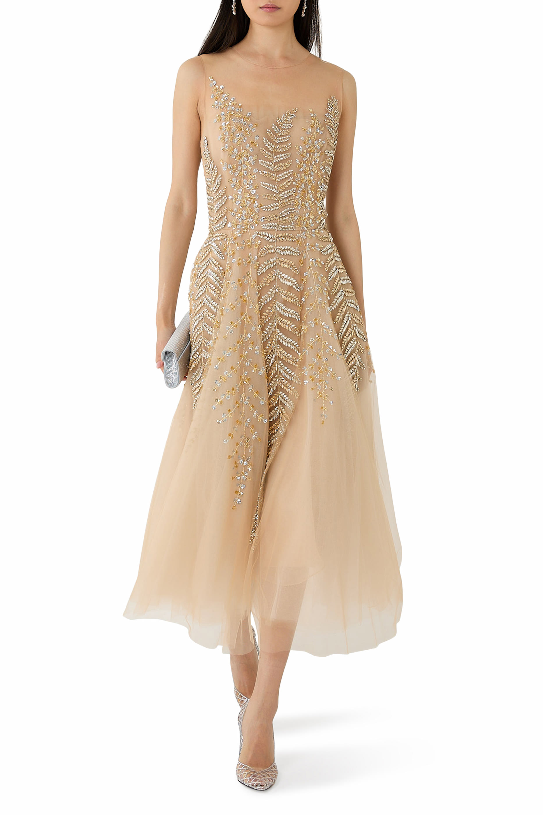  Fern Embroidered Illusion Cocktail Dress 