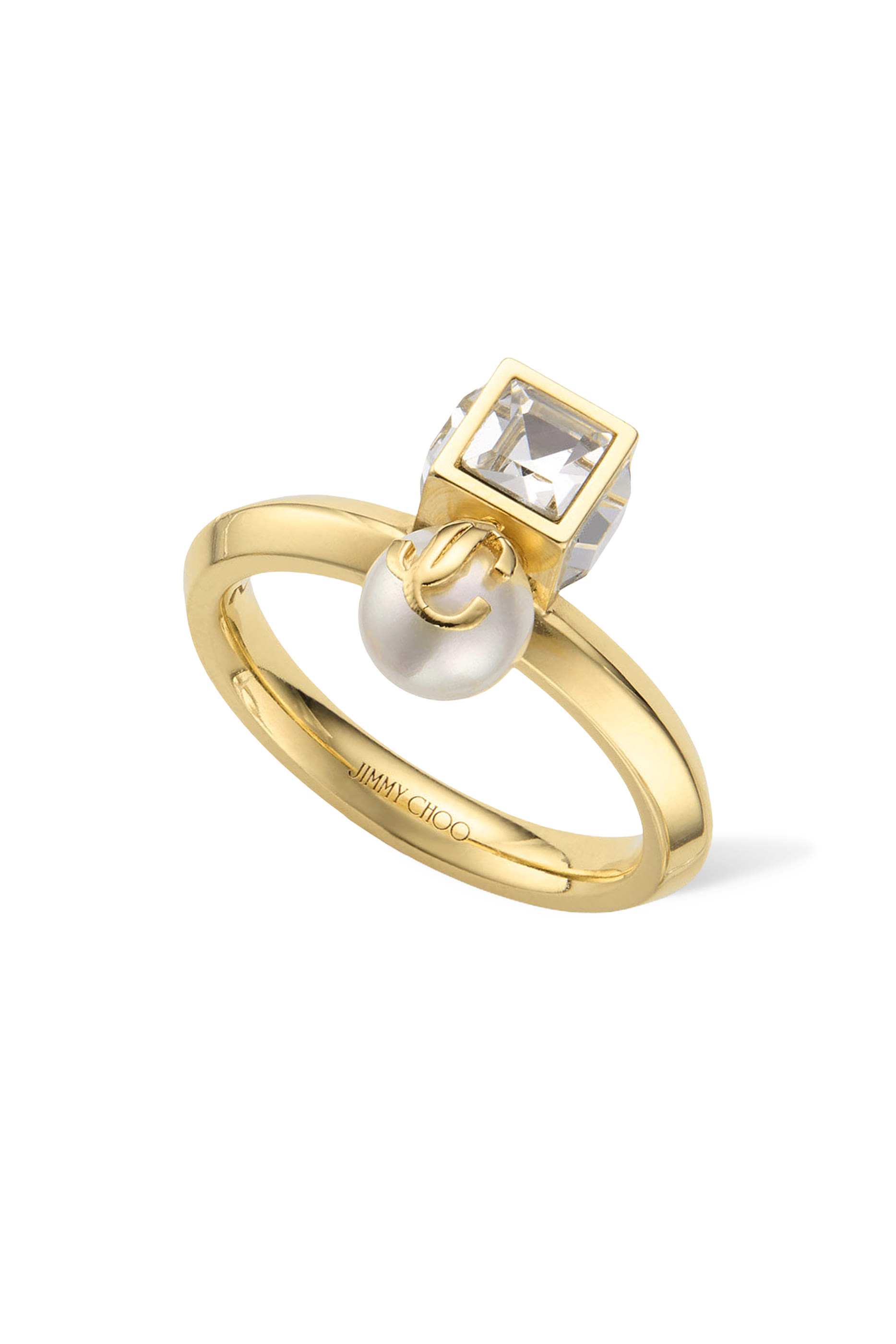 Pearl Cube Ring, Metal & Pearl, Crystal