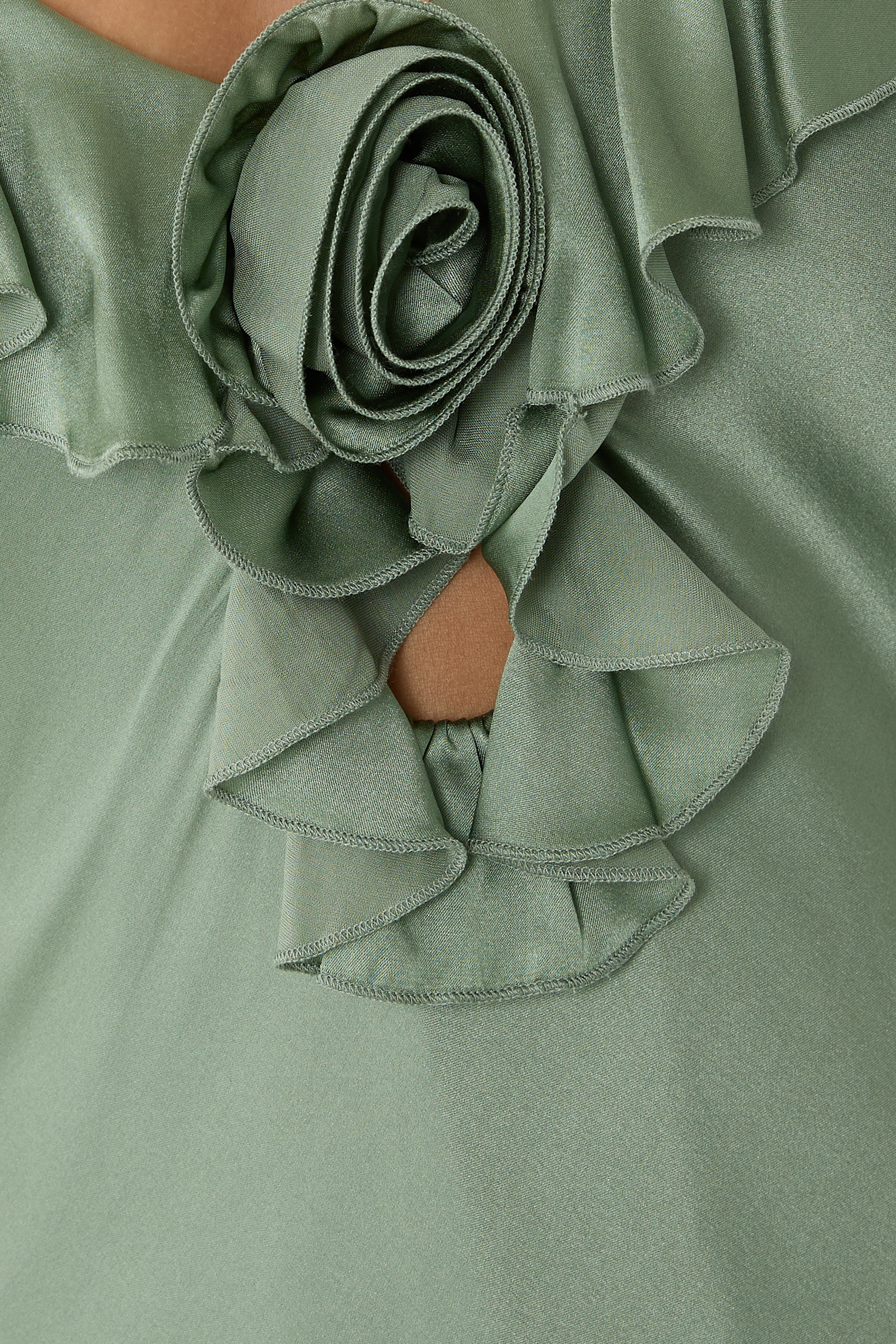 Neck Ruffles and Rose Applique Maxi Dress