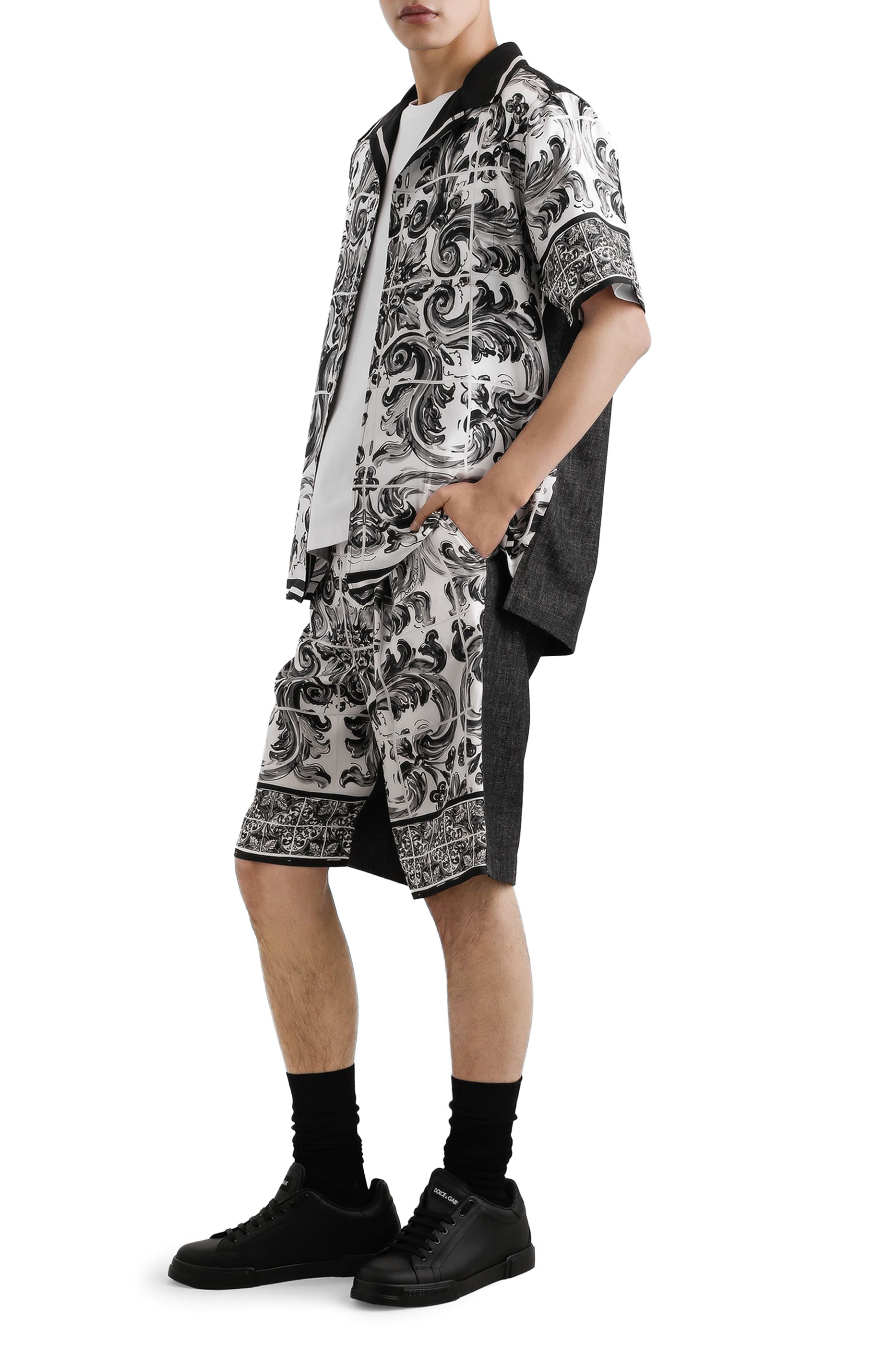 Majolica-Printed Denim Bermuda Shorts