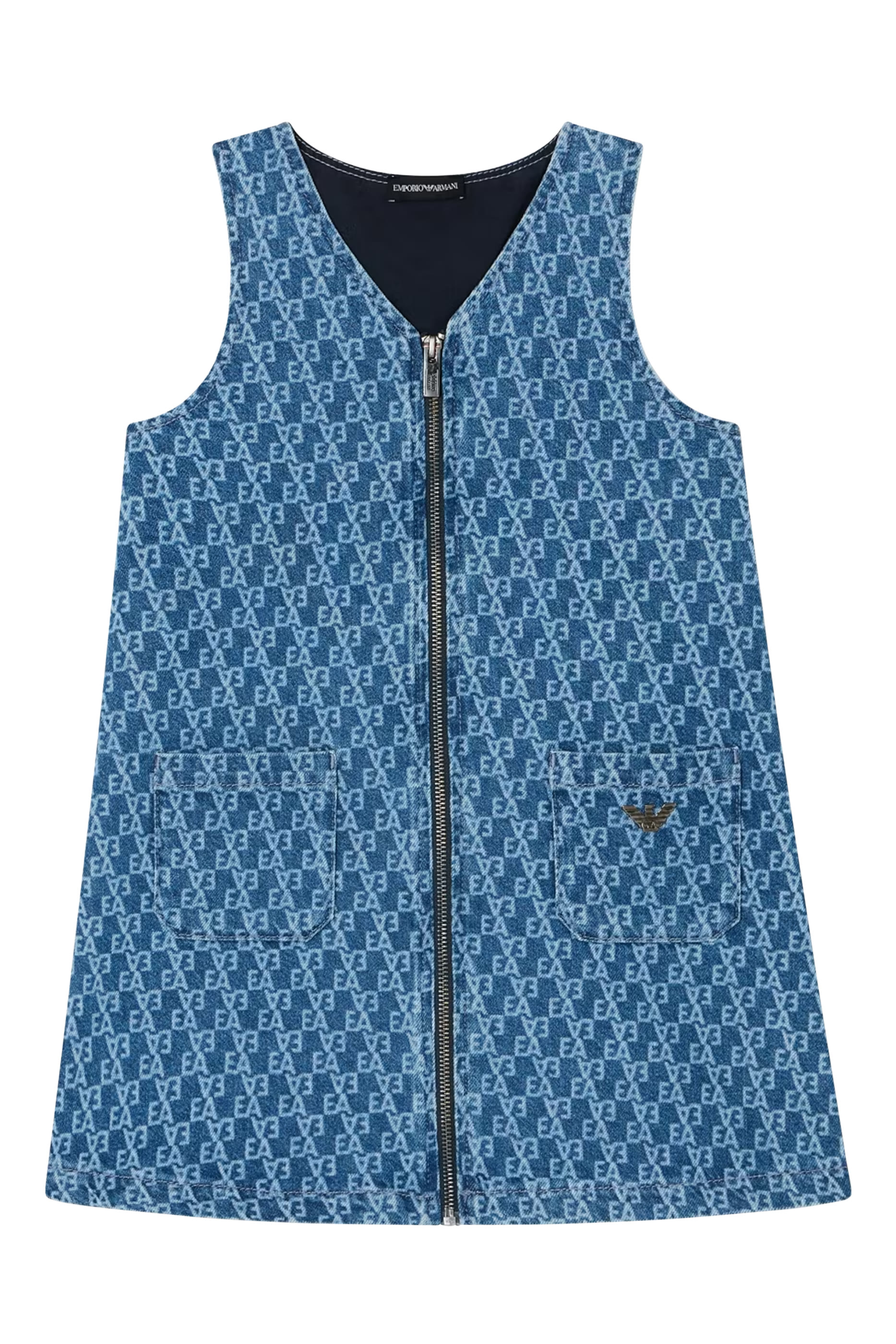 Kids  Interlock Jersey Dress with All-Over EA Logo Print