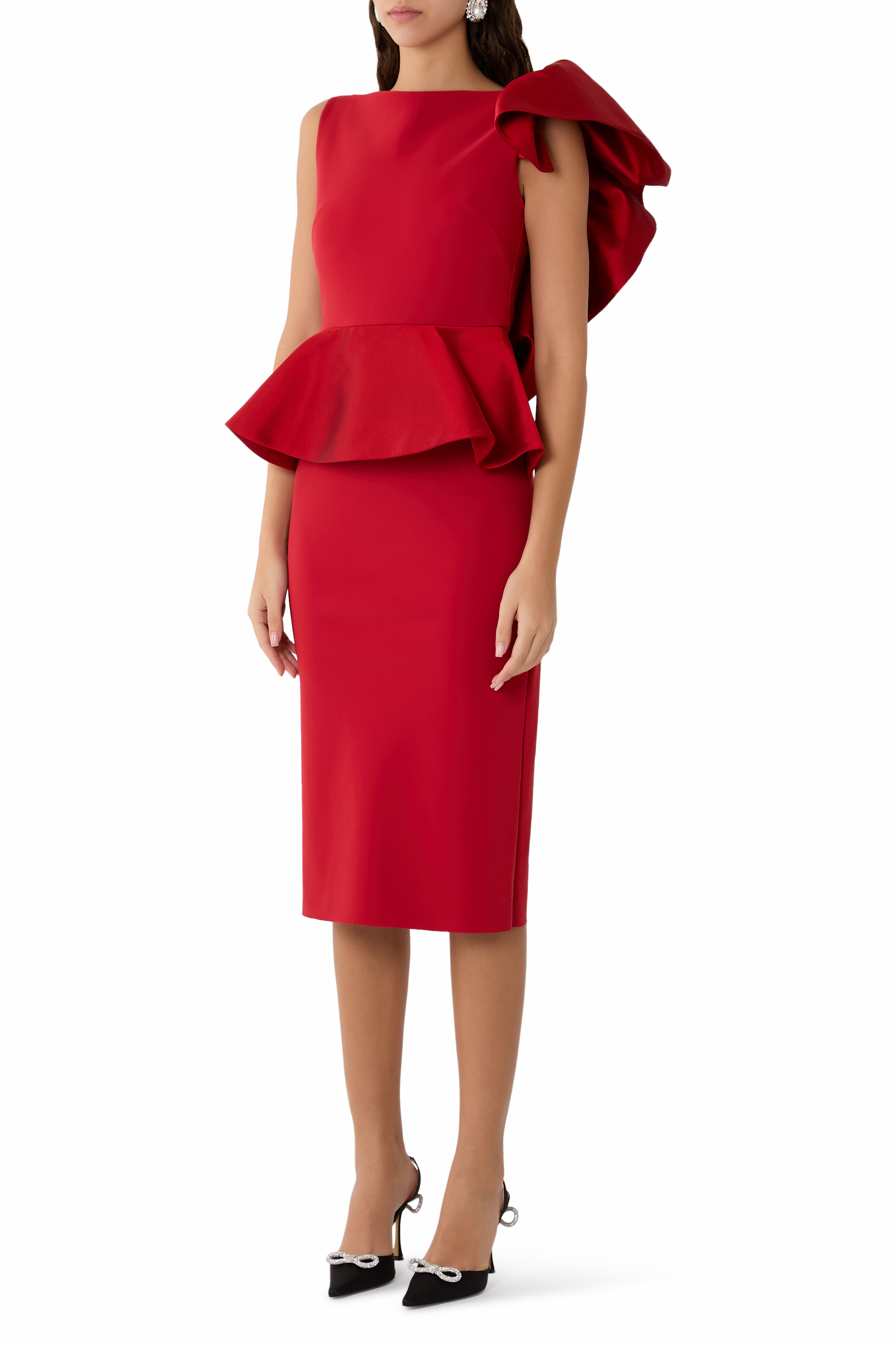 One-Shoulder Ruffle Detail Midi Dress