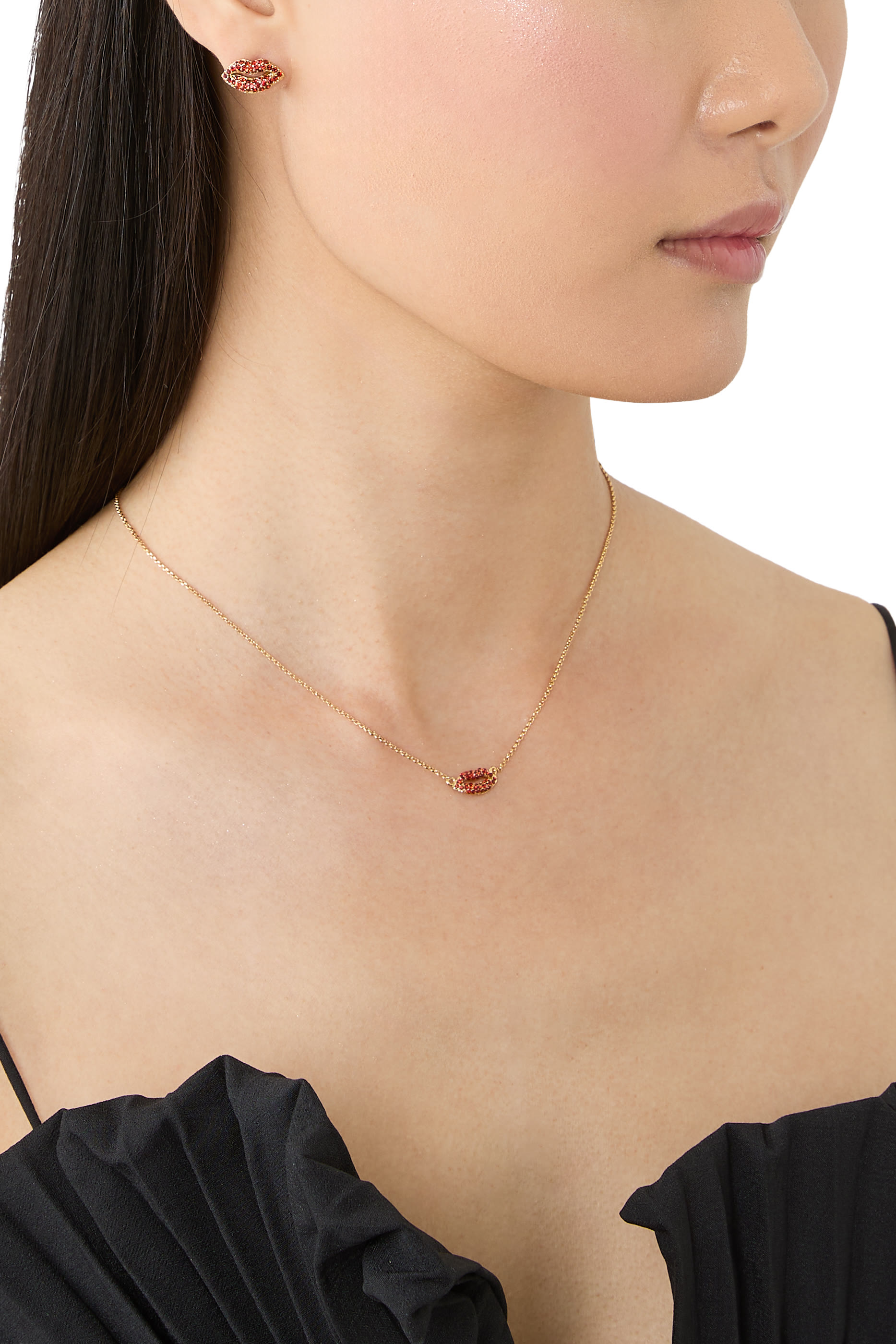 Hit The Town Lips Studs, Plated Metal & Cubic Zirconia