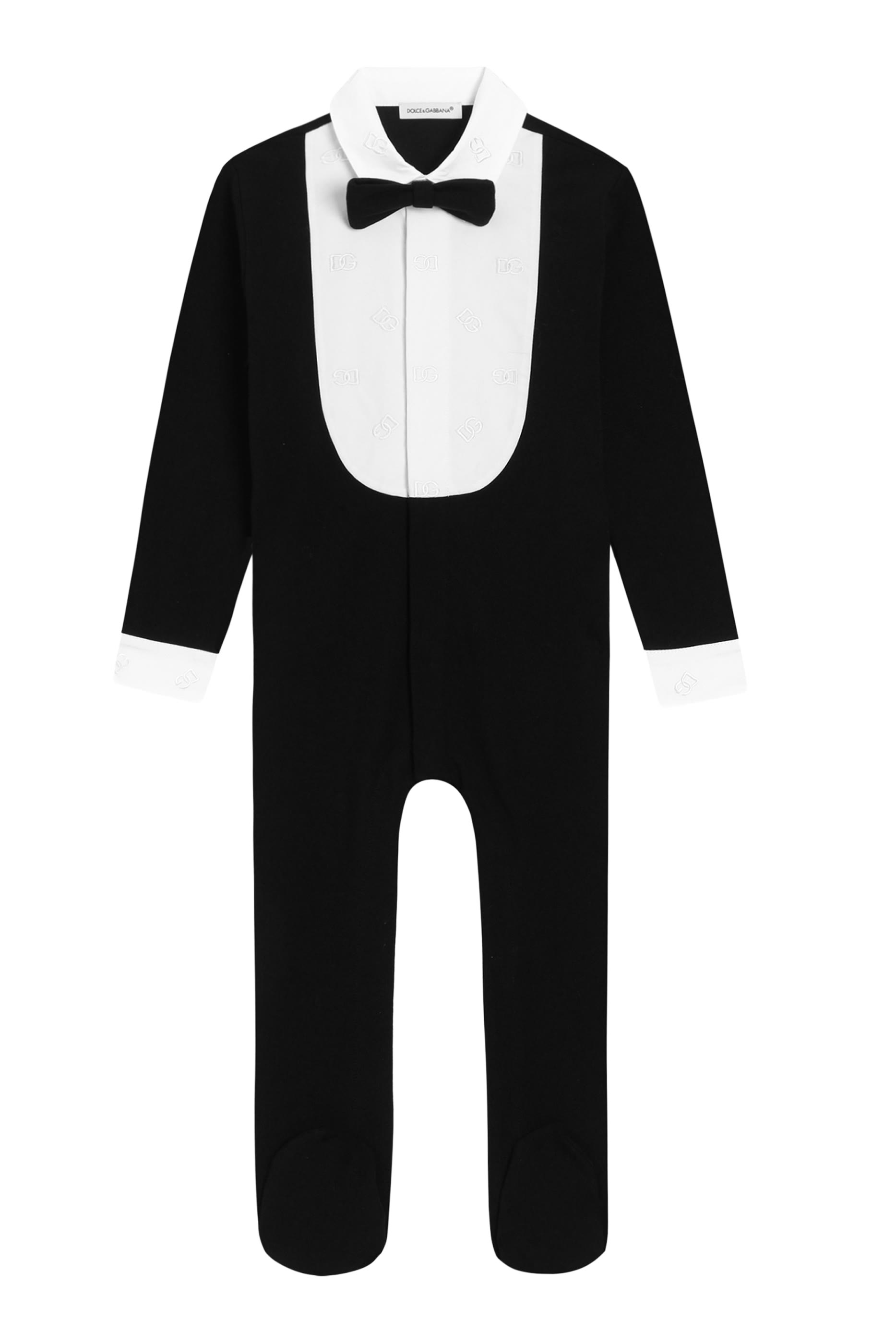 Kids Embroidered Bow Tie Interlock Romper