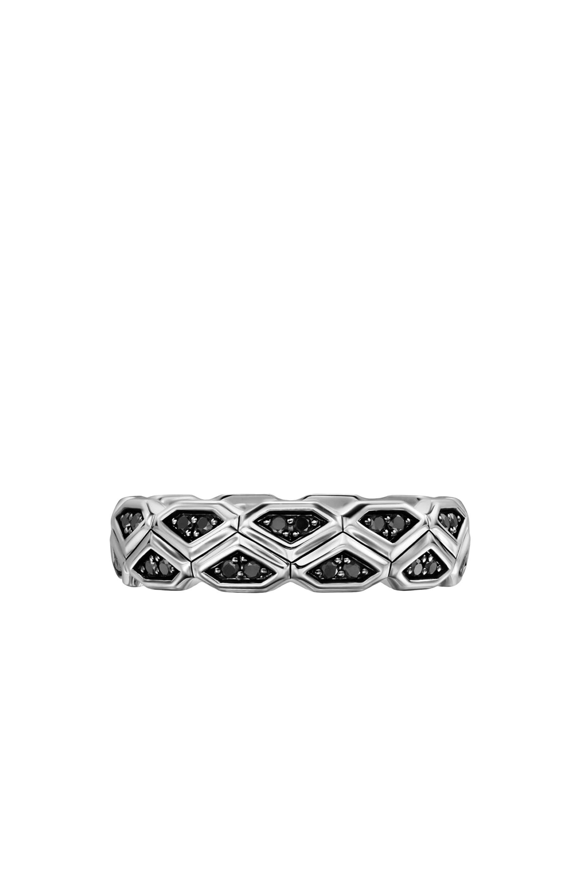 Hex Band Ring, Sterling Silver & Diamonds