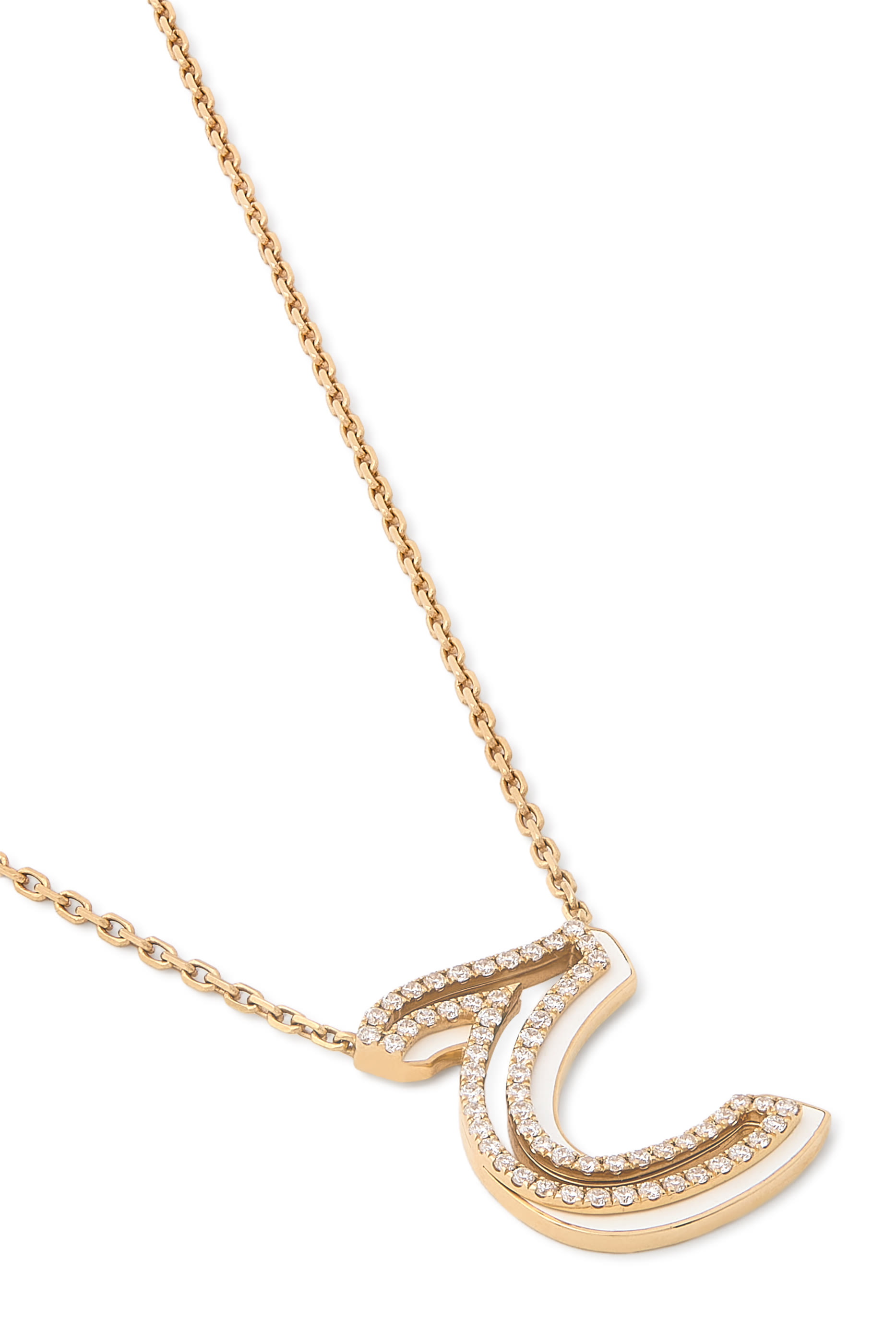 Arabic Letter Necklace, 18k Yellow Gold & Enamel, Diamonds