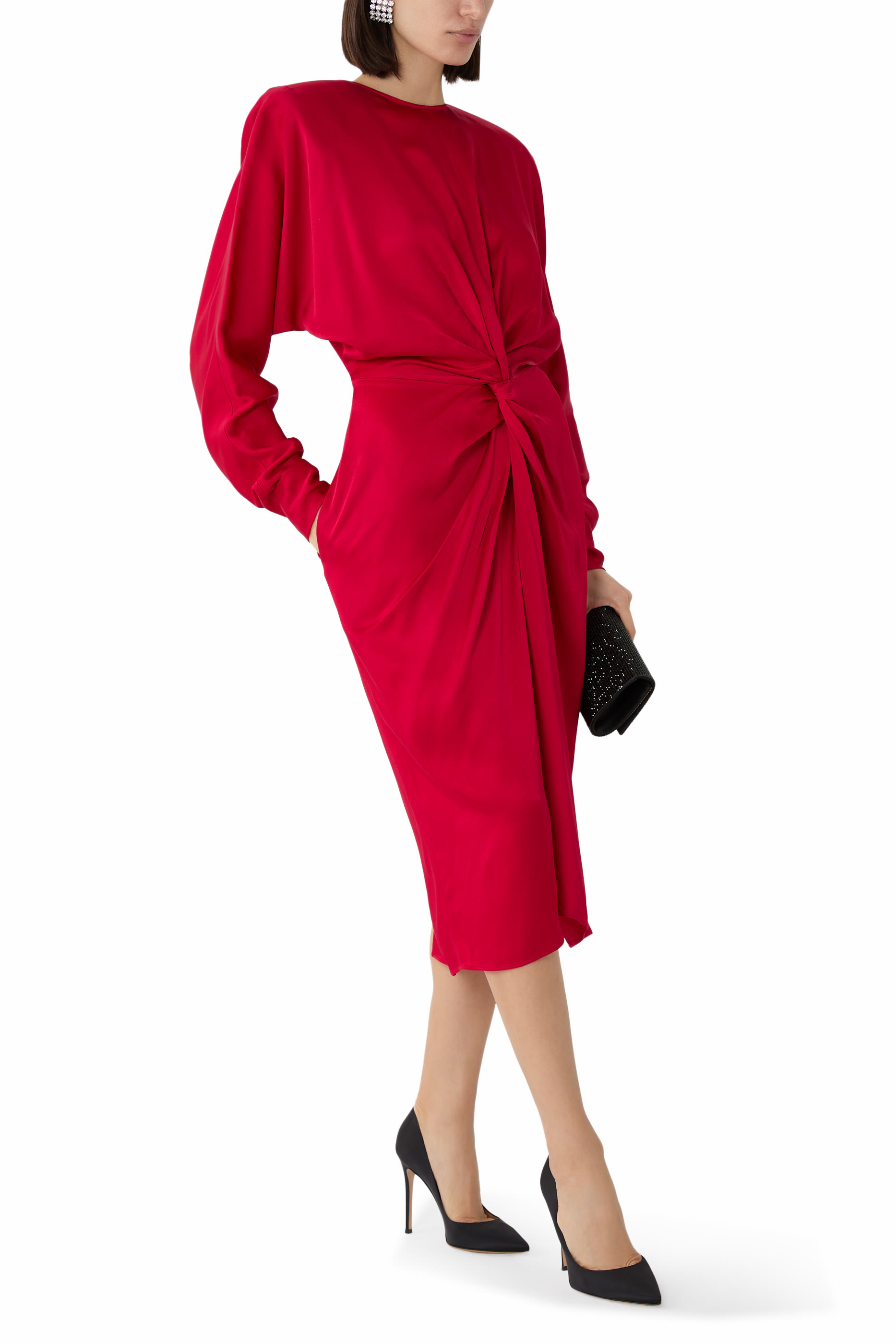  Satin Twist Midi Dress