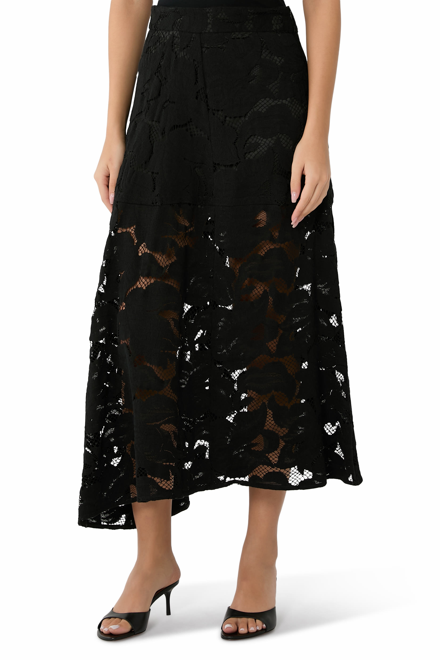 Asymmetric Midi Lace Skirt