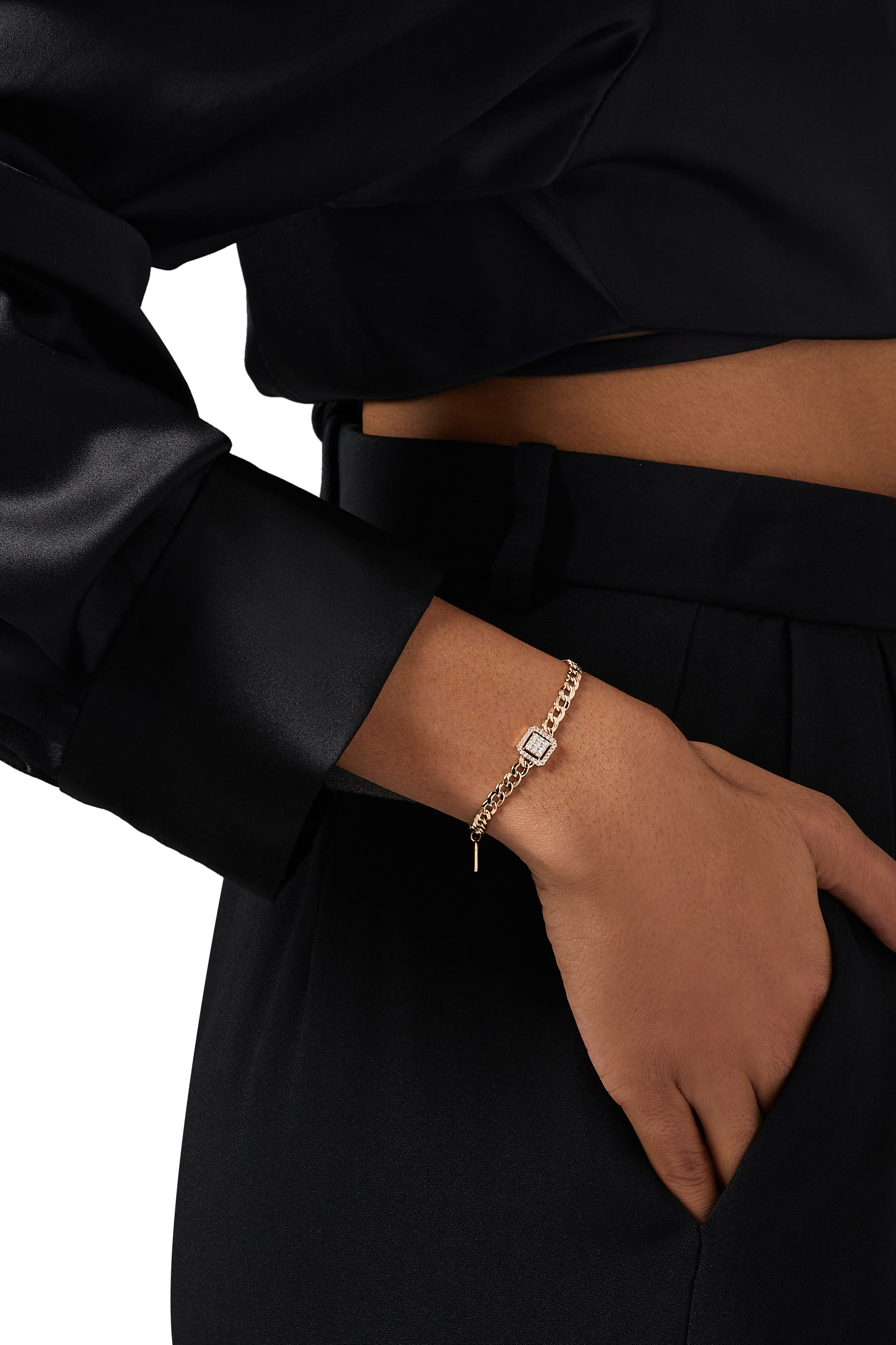 Quwa One Square Bracelet, 18K Rose Gold & Diamonds