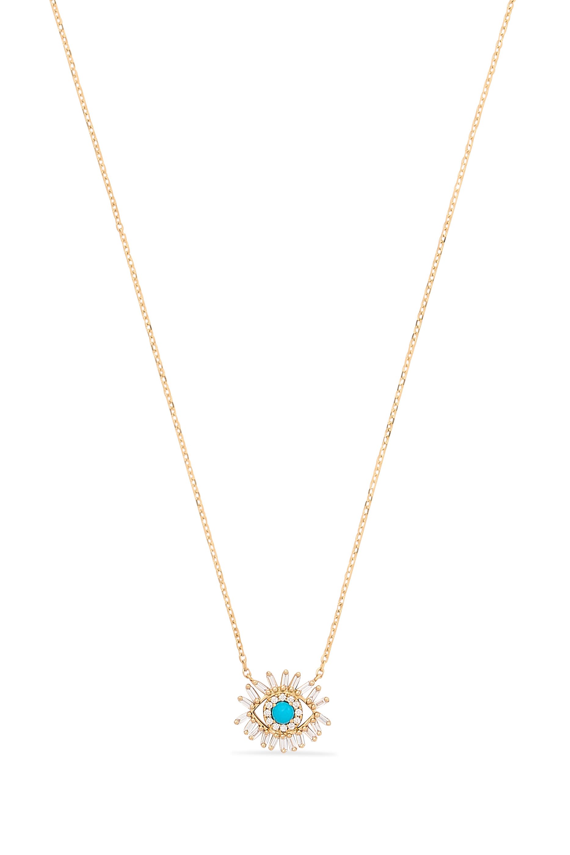 Evil Eye Mini Pendant, 18k Yellow Gold & Turquoise Stone, Diamonds