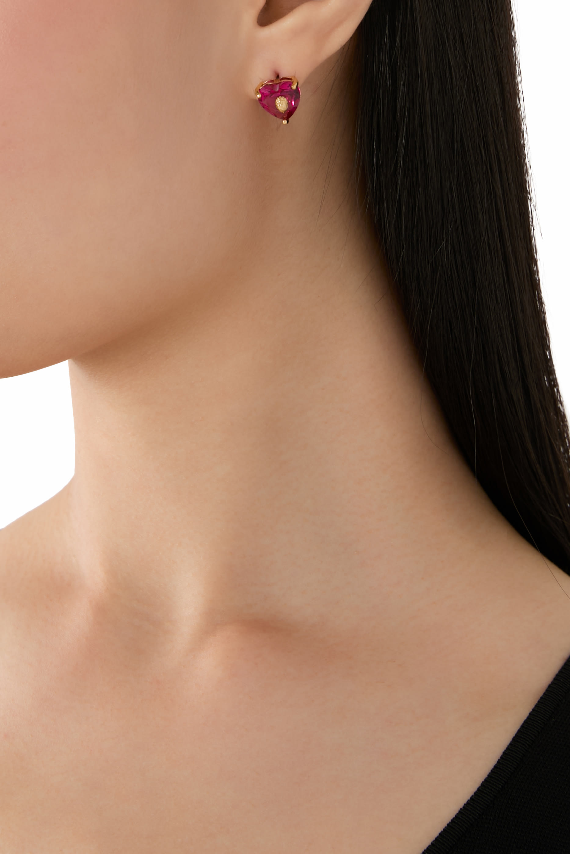 Crystal Heart Stud Earrings, Brass