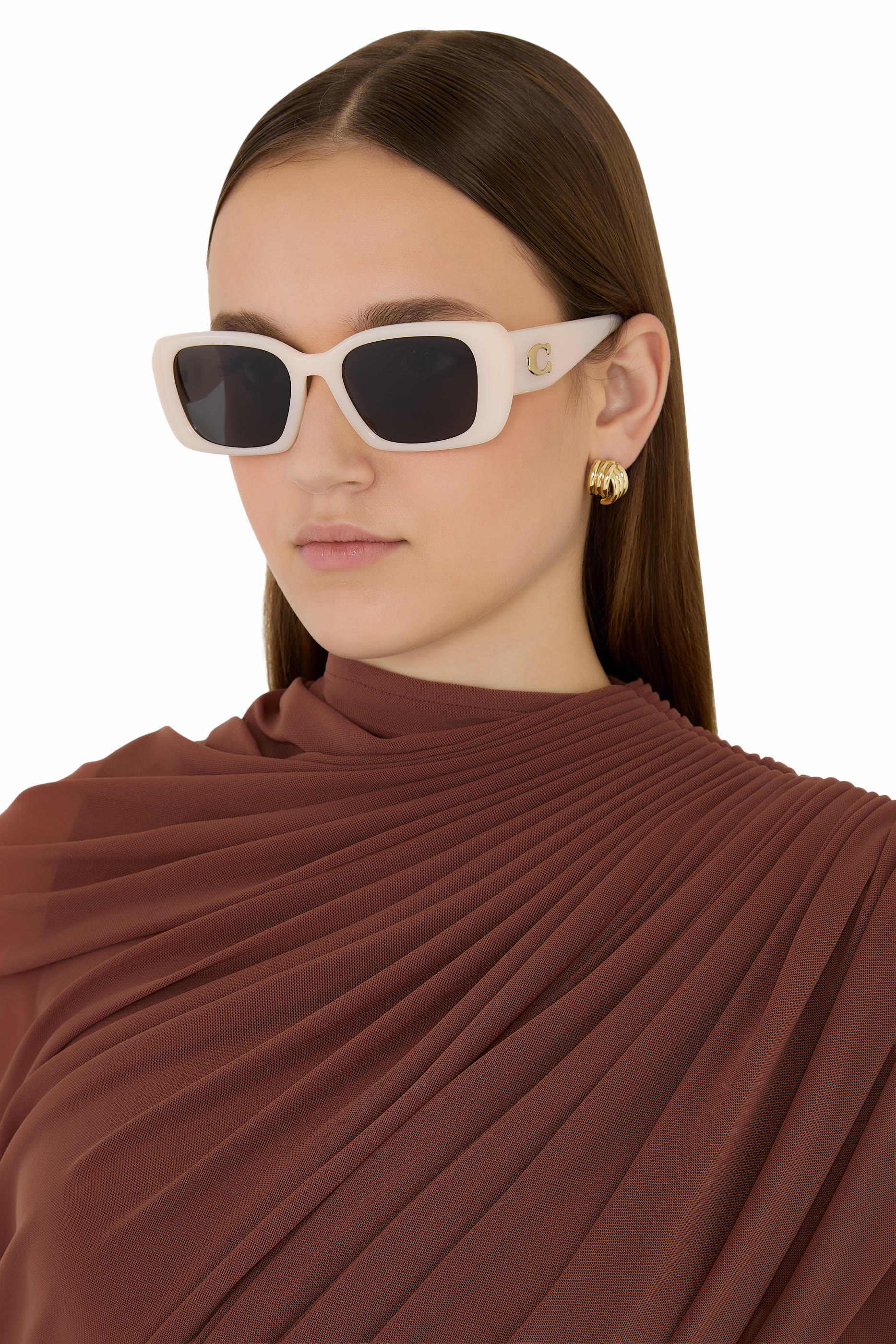Square-Frame Maxi C Logo Temple Sunglasses