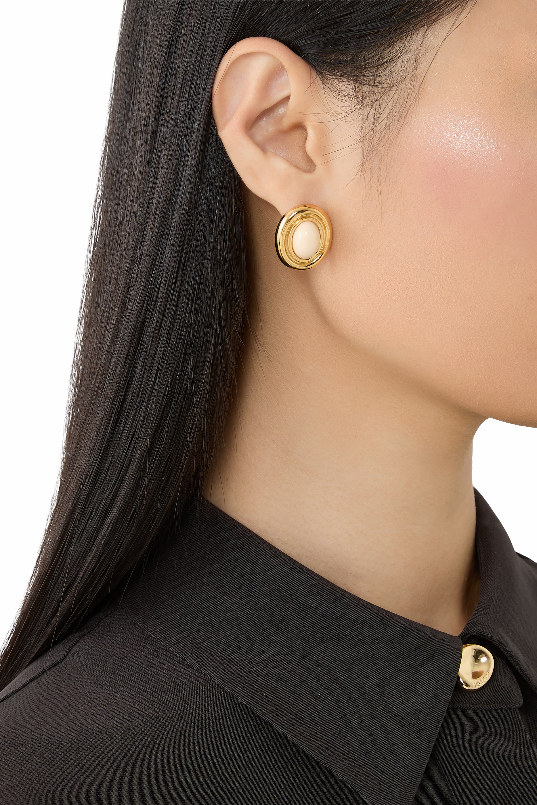Prize Earrings, 18k Gold PVD Plated Stainless Steel with Soft Cream Enamel