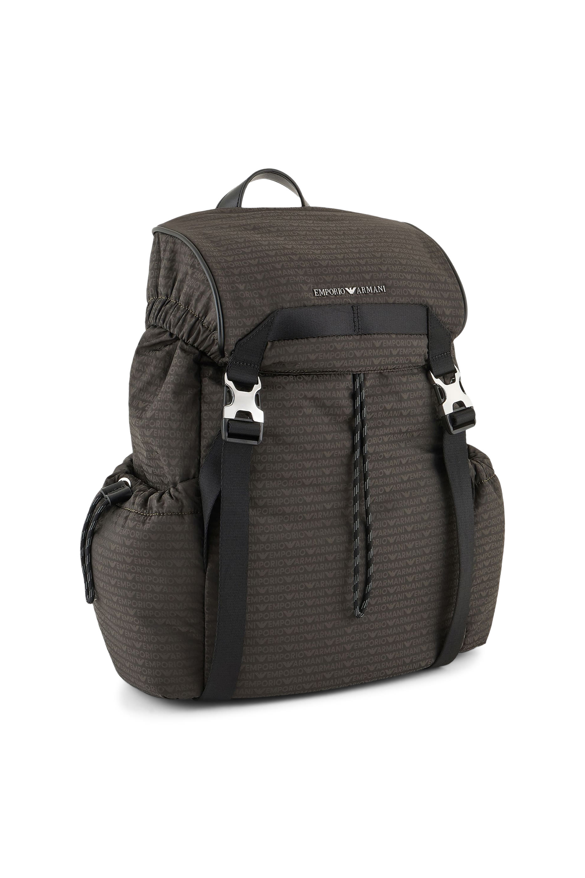 Nylon Backpack with All-Over, Jacquard Logo Lettering