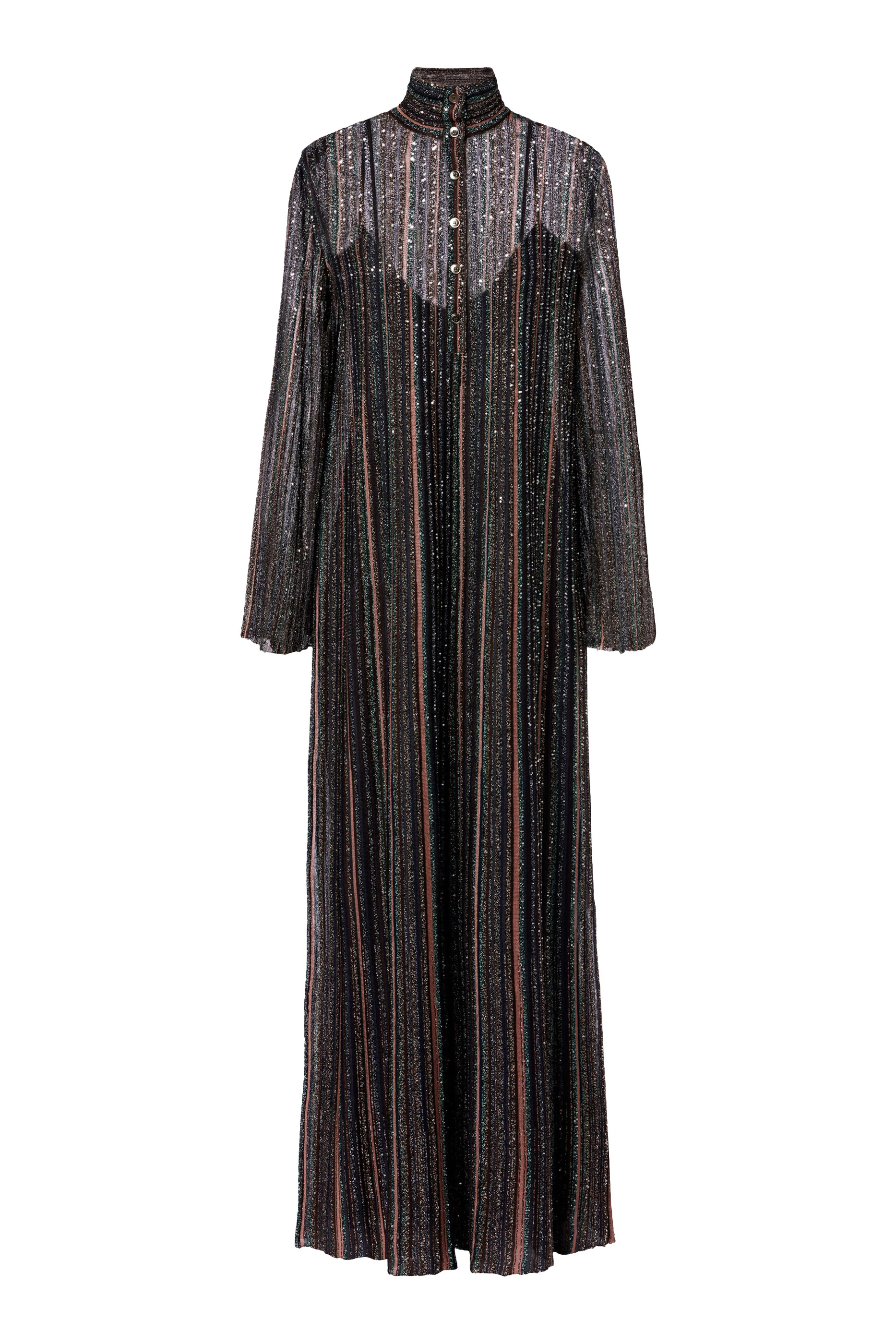 Ribbed Viscose Lam&eacute; Kaftan With Wide Sleeves