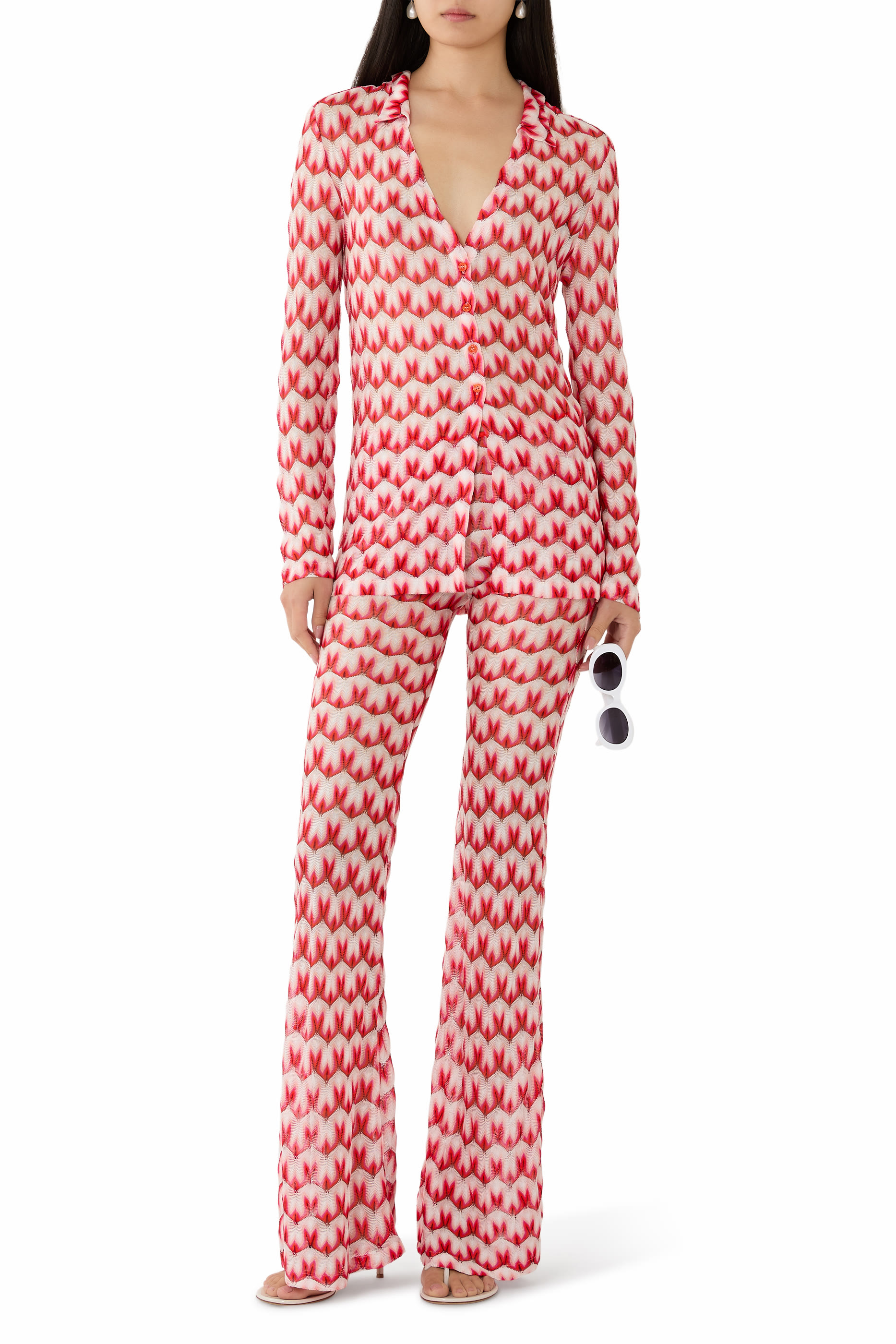 Flared Trousers in Floral-Pattern Viscose