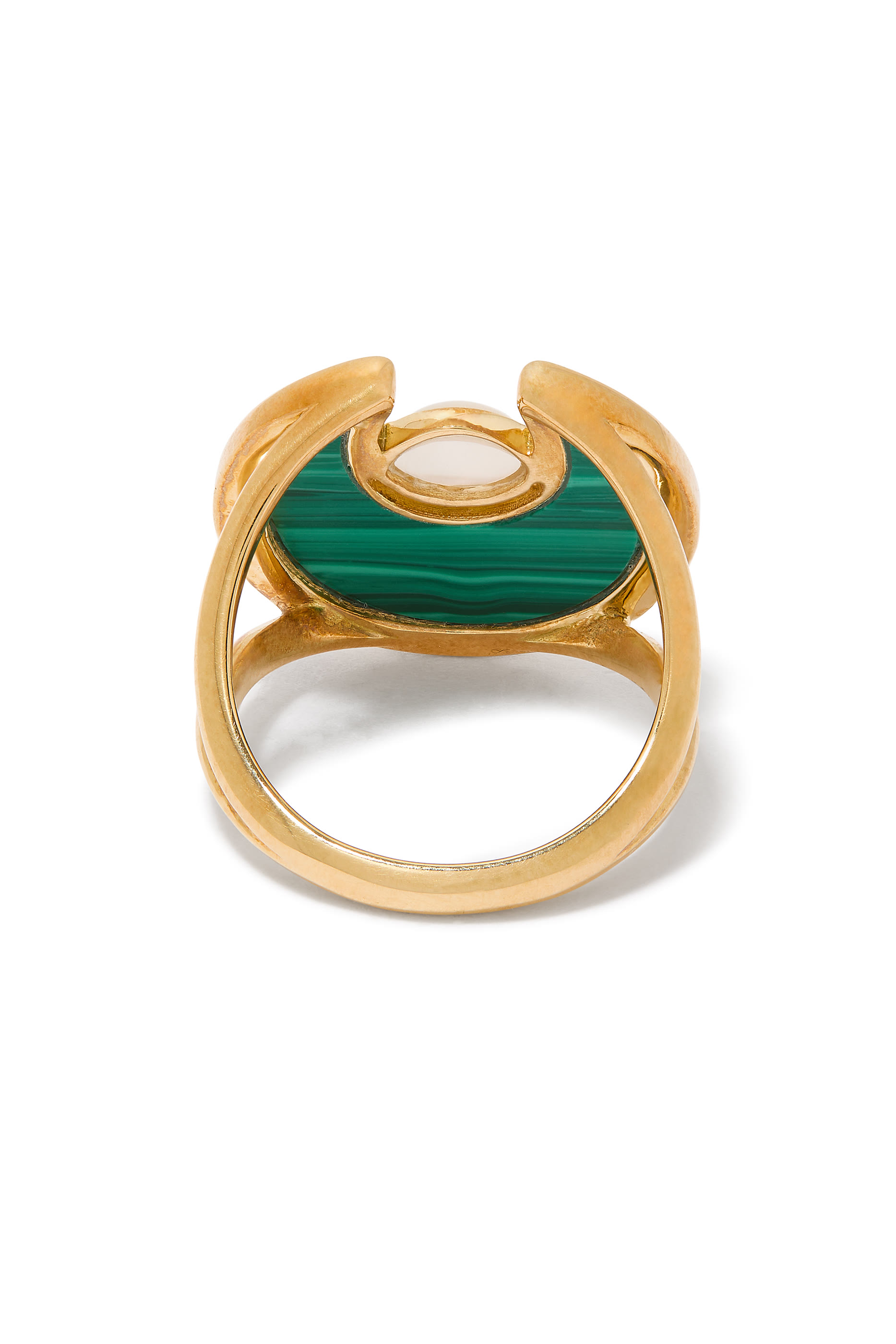 Circus Moon Ring, 18K Yellow Gold, with Diamonds, Malachite & Mother of Pearl 