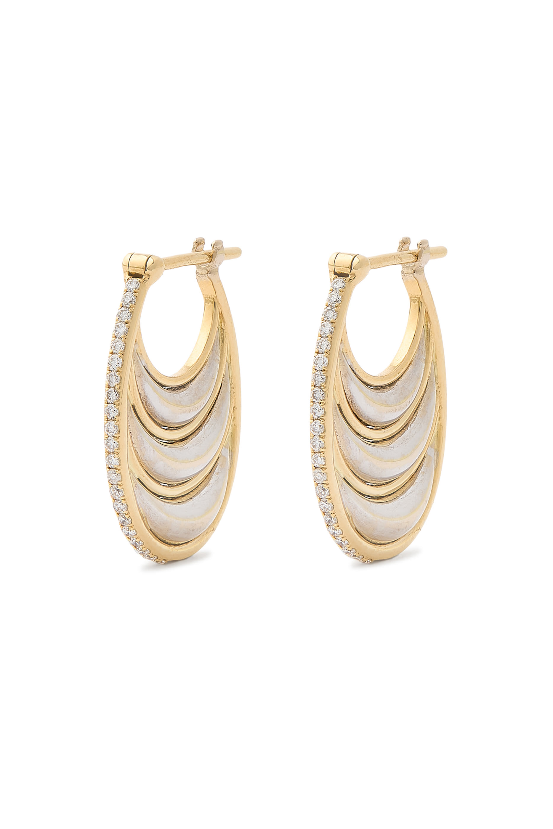  Triple Bloop Moon Earrings, 18K Yellow Gold with White Gold & Diamonds