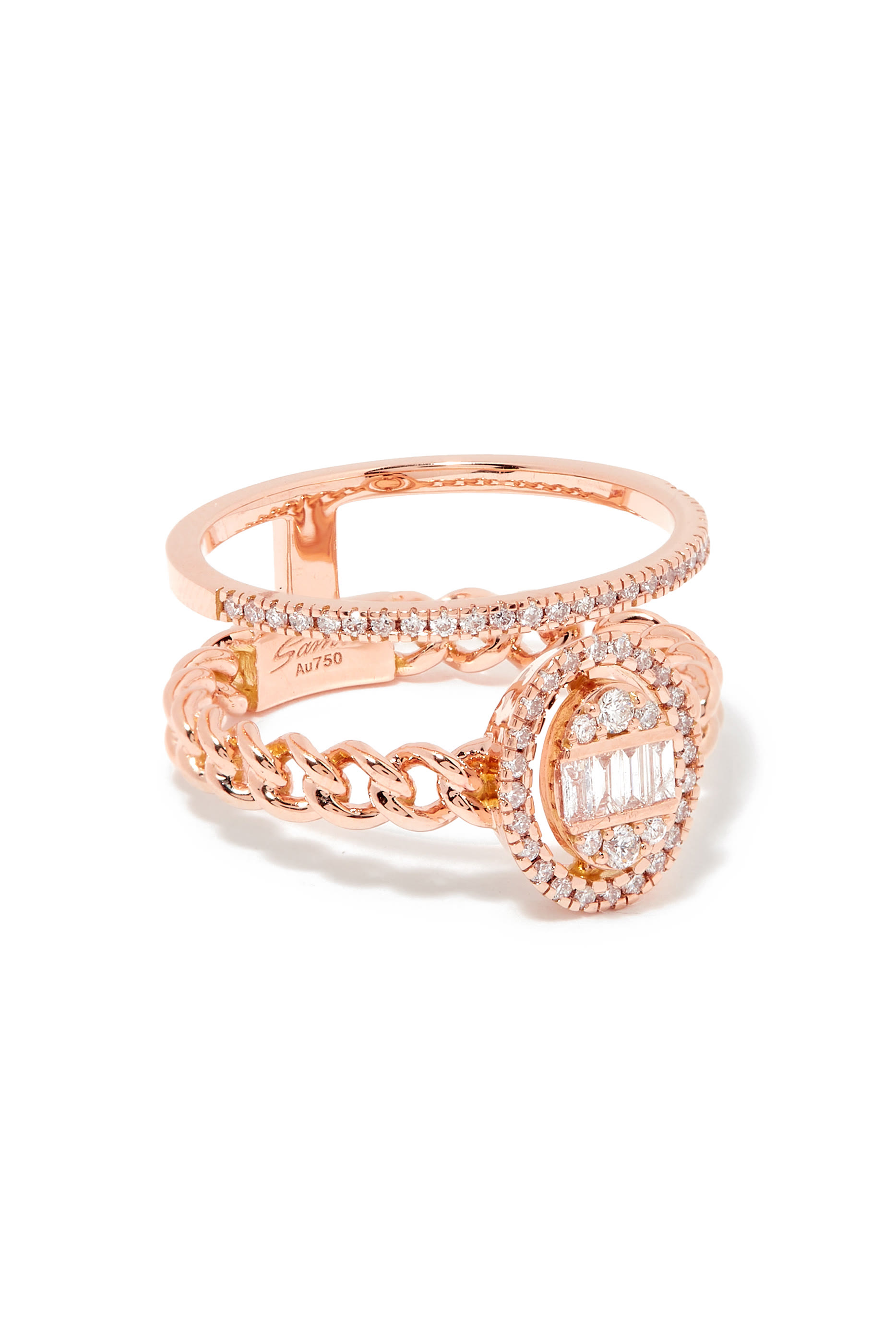 Quwa Double Oval Ring, 18K Rose Gold & Diamonds
