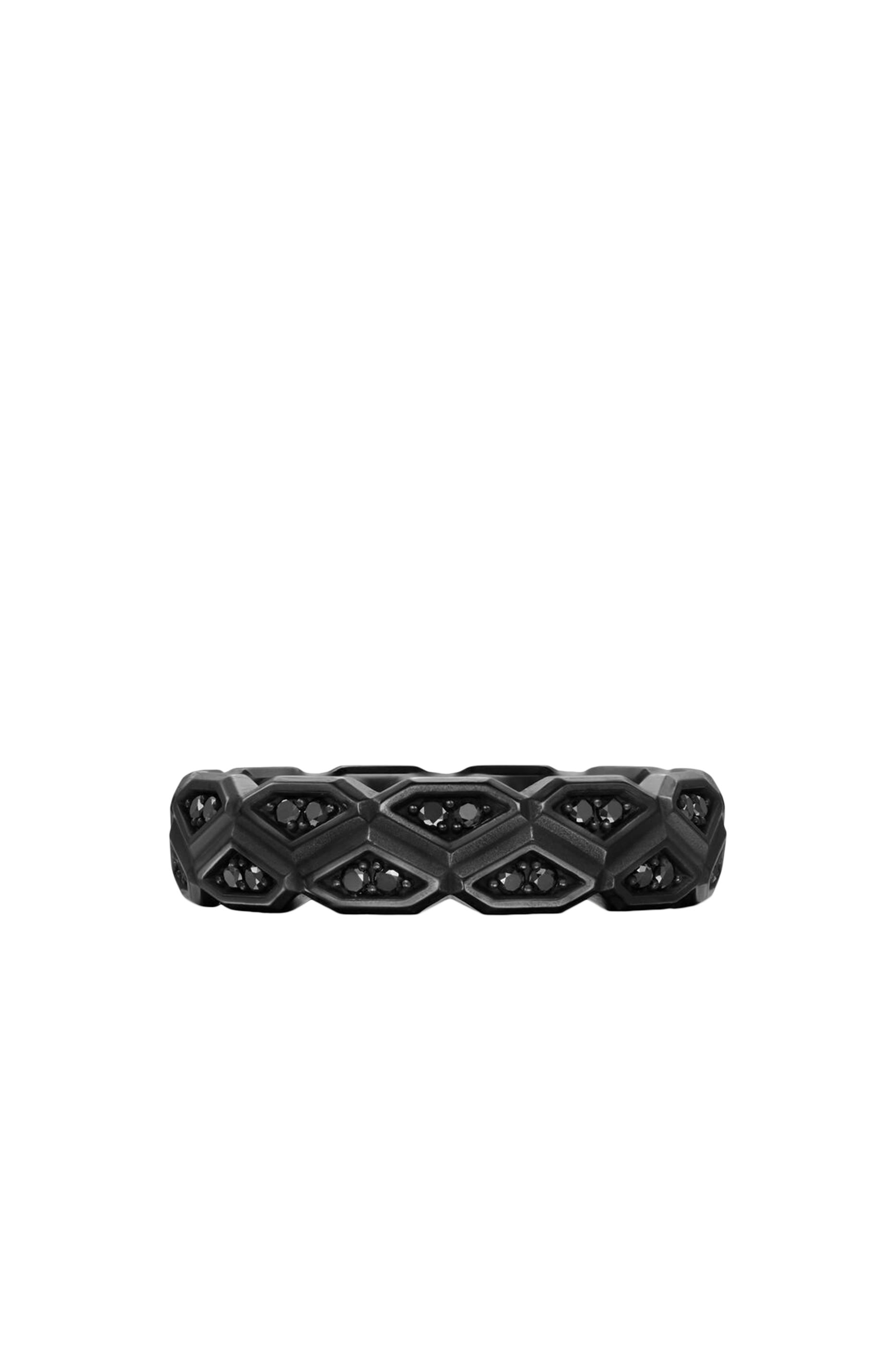  Hex Band Ring, Titanium & Black Diamonds