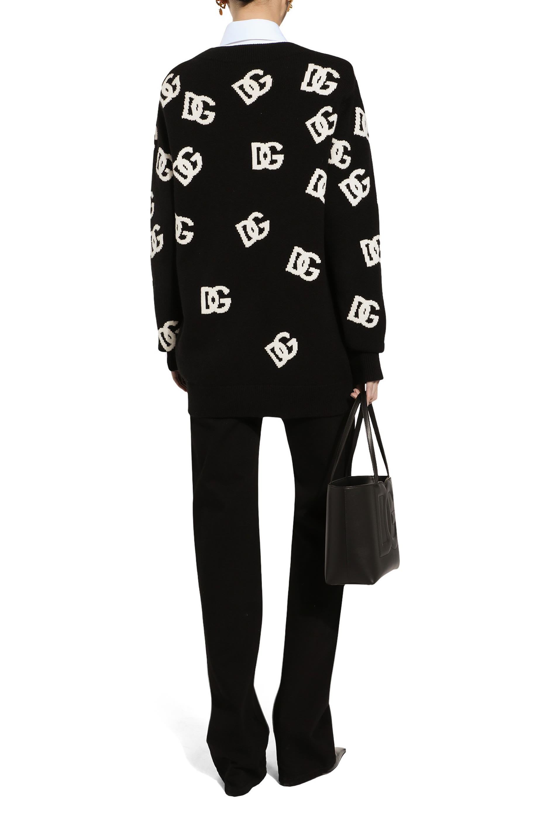 Wool Cardigan with DG Logo Inlay