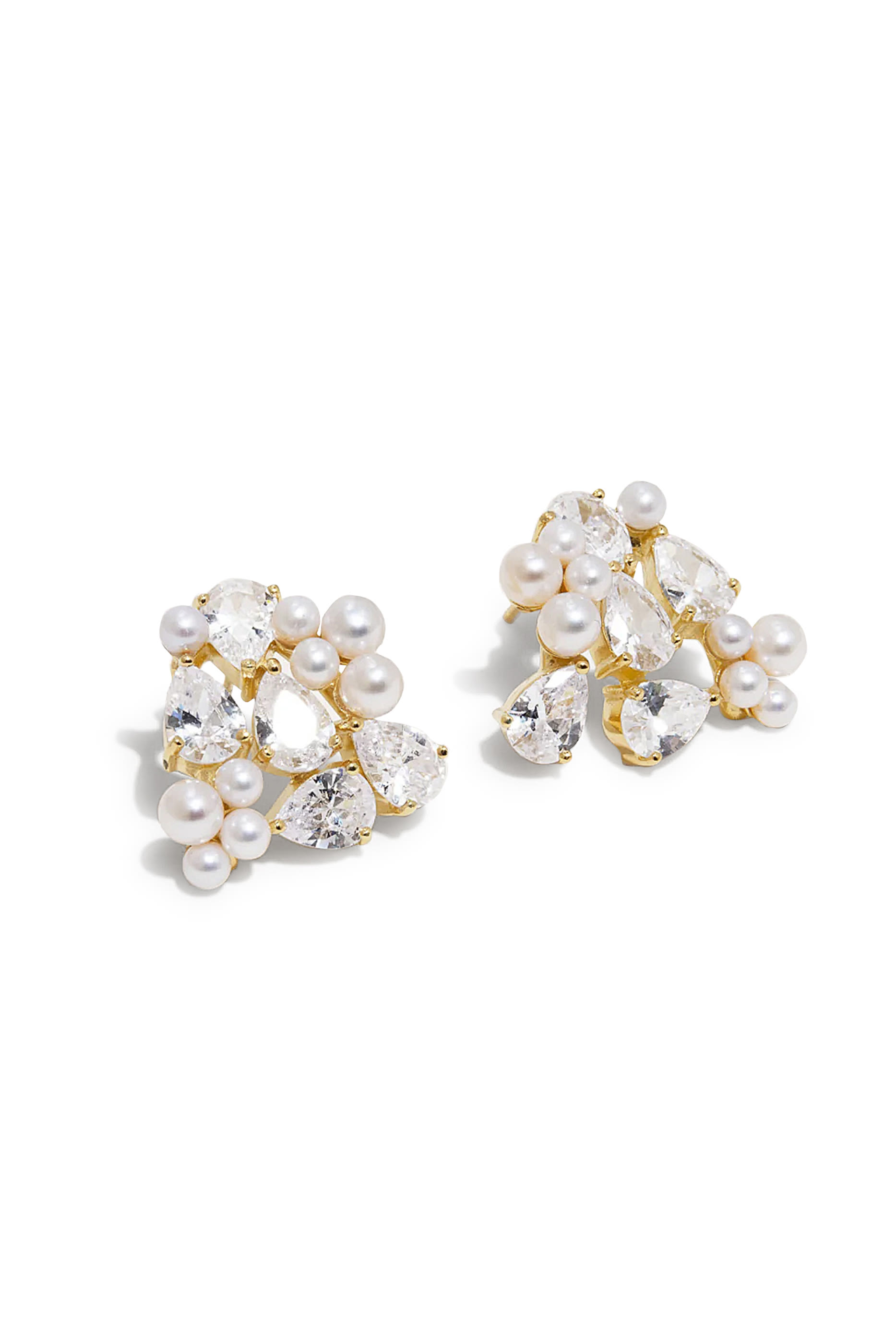 Breaths We Dare To Take Earrings, Recycled Sterling Silver Plated in 18ct Yellow Gold Vermeil with Freshwater Pearl &  Zirconia