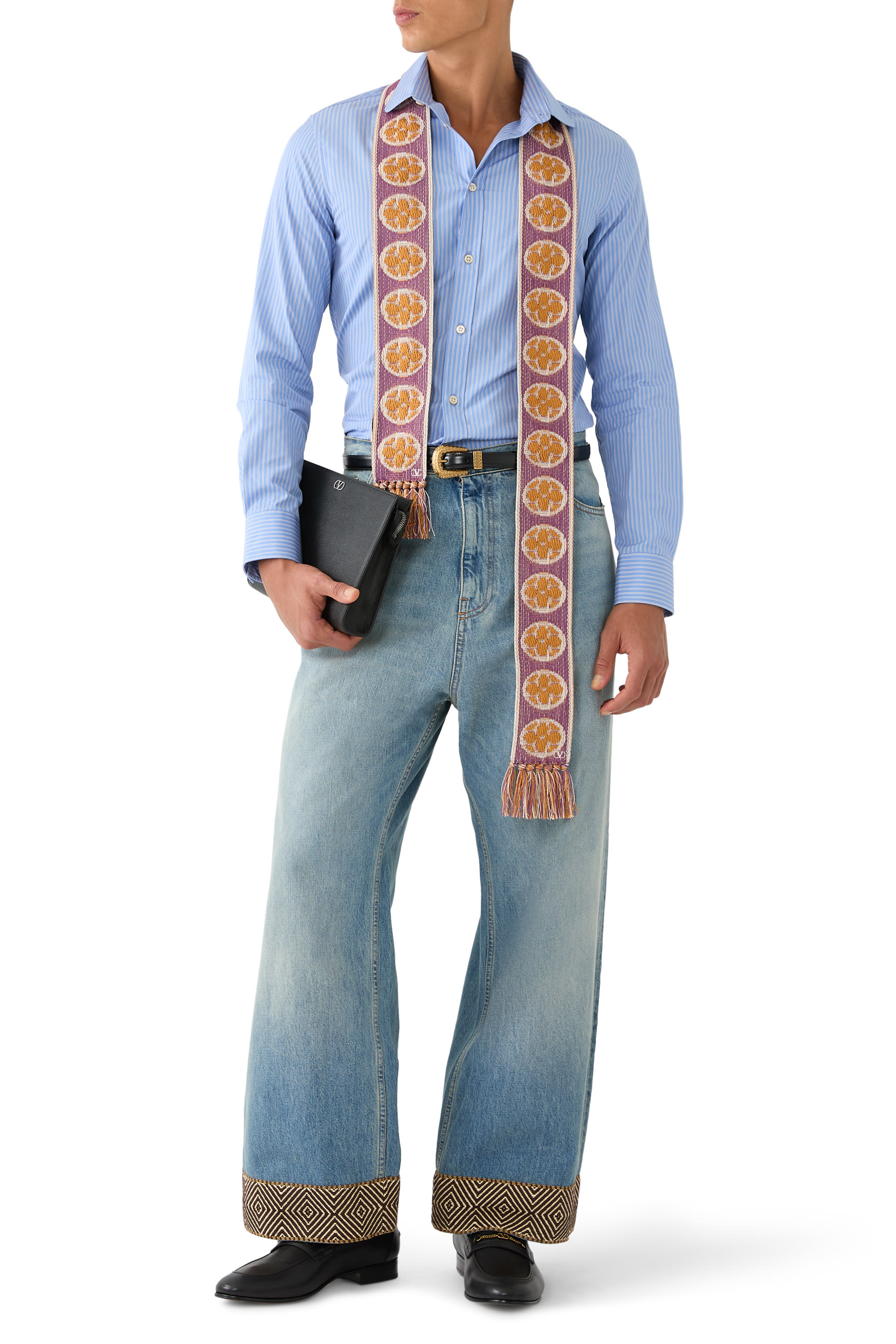 Jacquard Hem Denim Pants