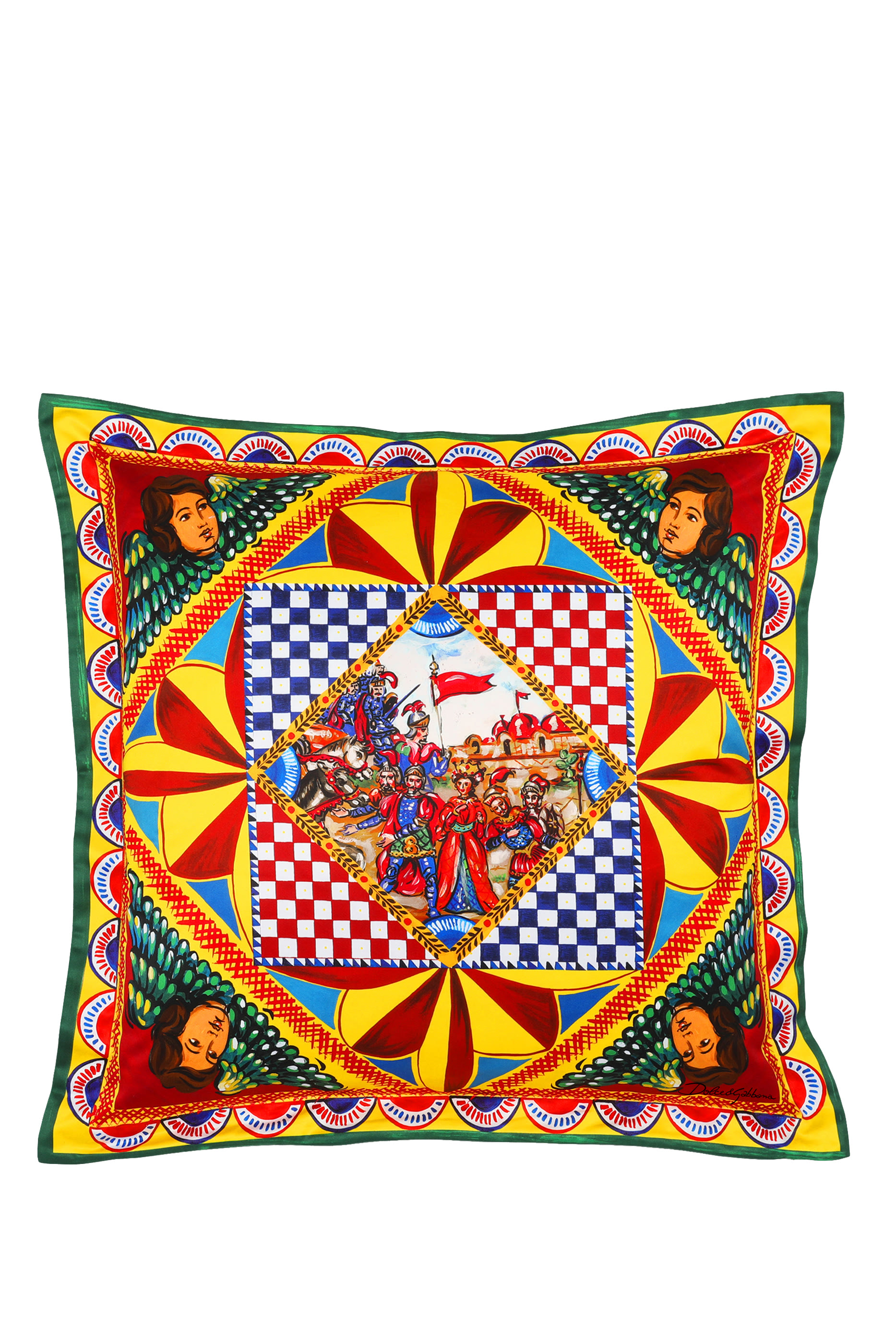 Duchesse Cotton Cushion Medium Carretto with Green