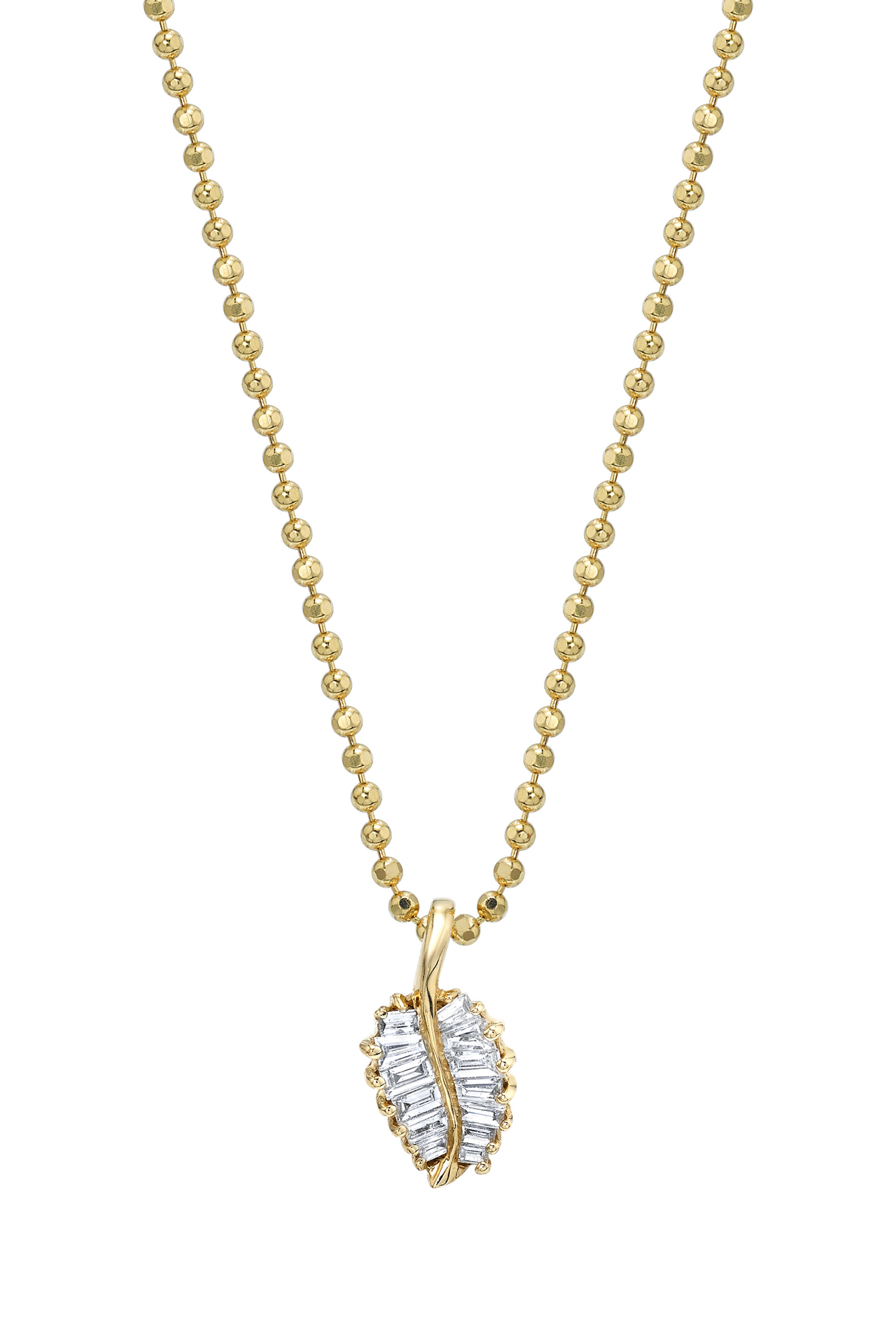 Small Palm Leaf Diamond Necklace, 18k Yellow Gold & Diamonds