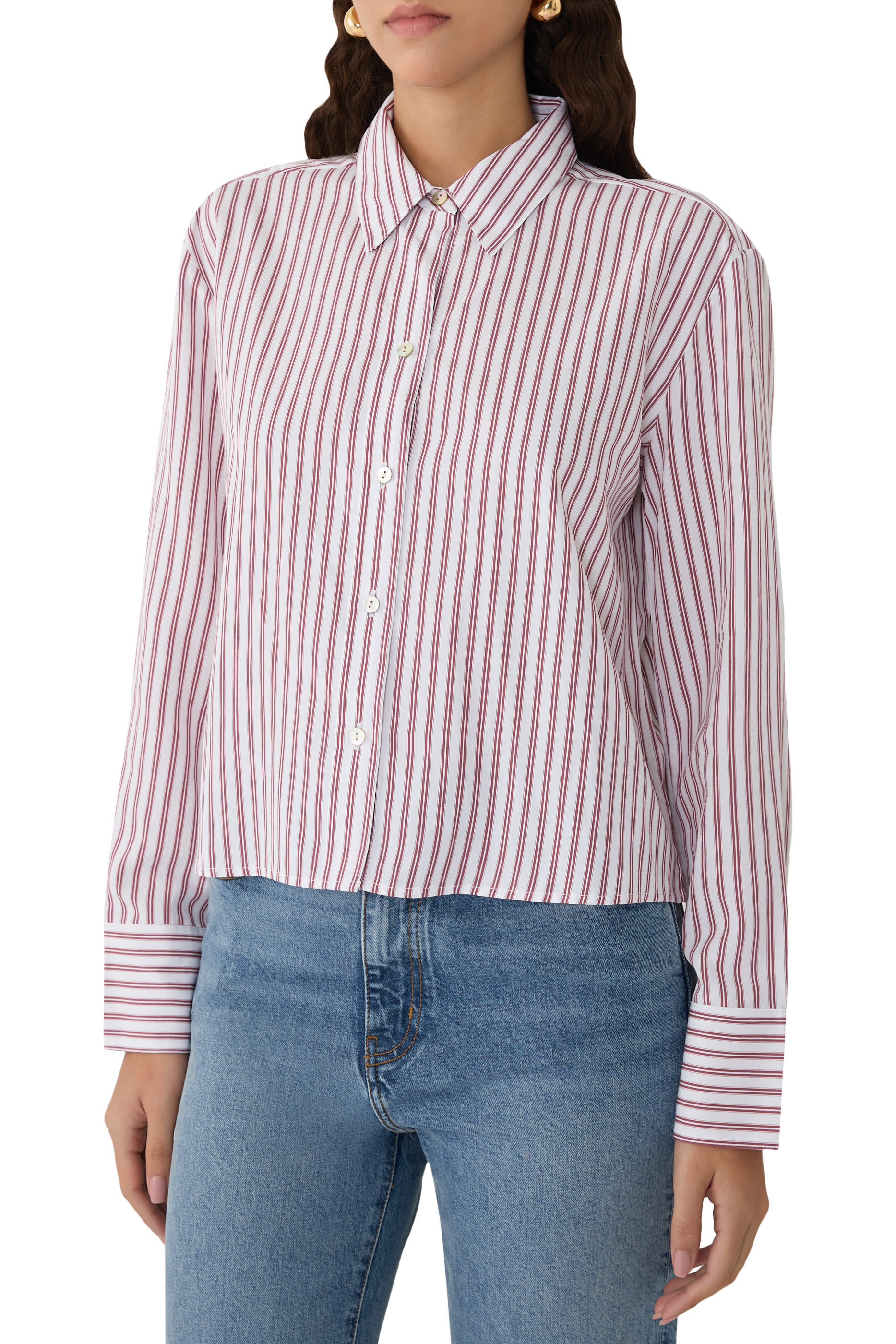 Till Stripe Cropped Button Down Shirt