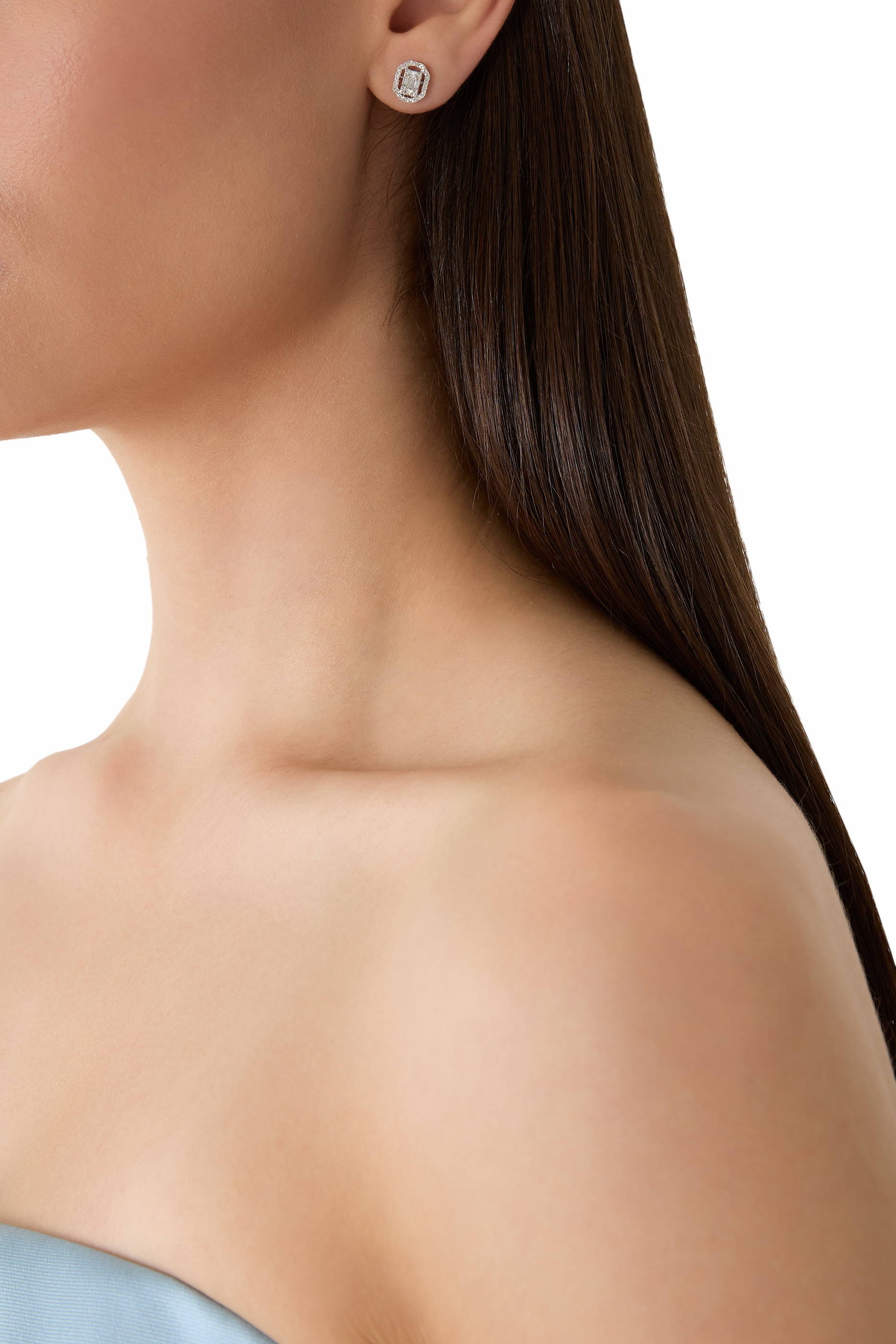 Union Square Baguette Stud Earrings, 18K White Gold & Diamonds